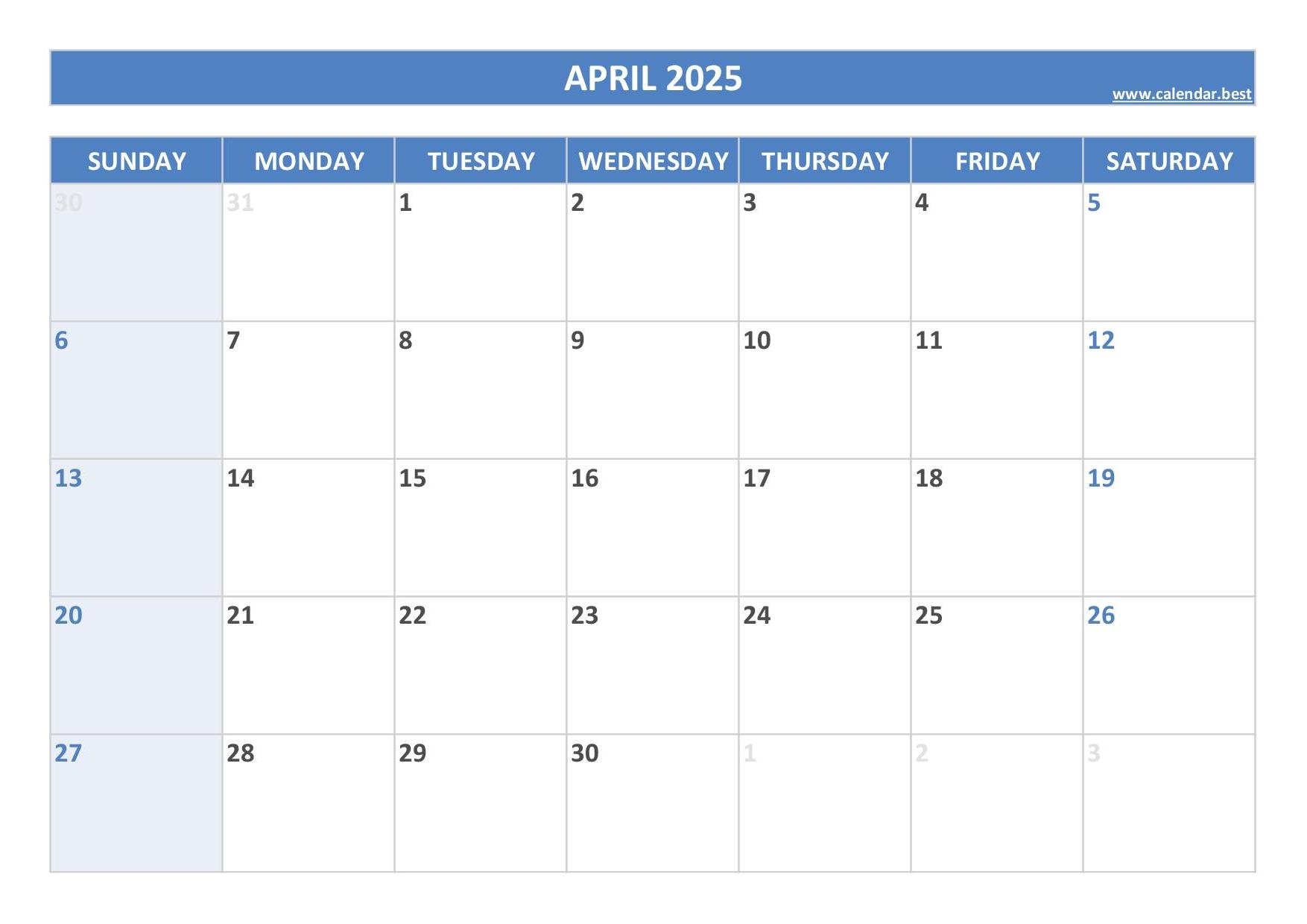 April 2025 Calendar Calendar best April 2025 Calendar Calendar best