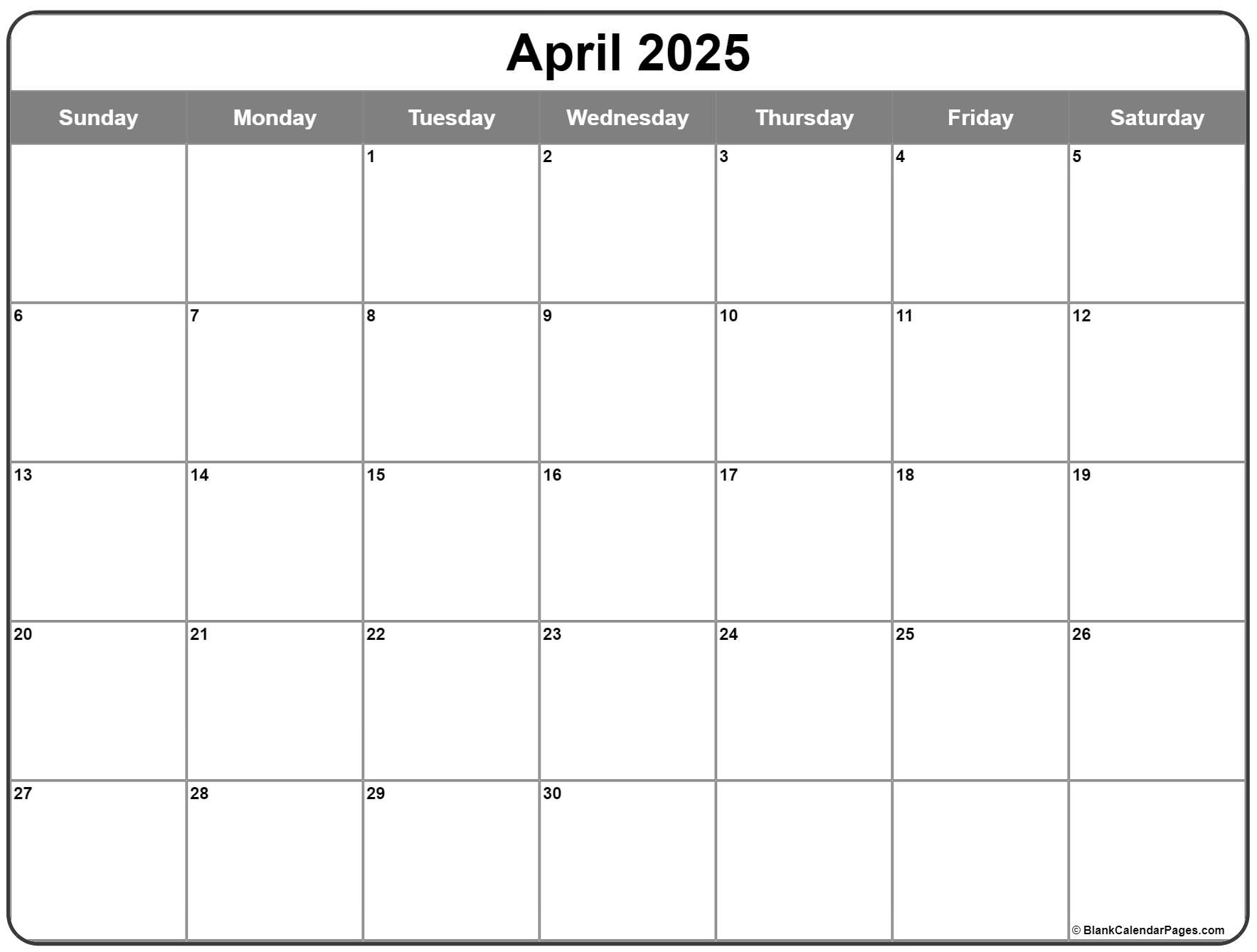 April 2025 Calendar Free Printable Calendars