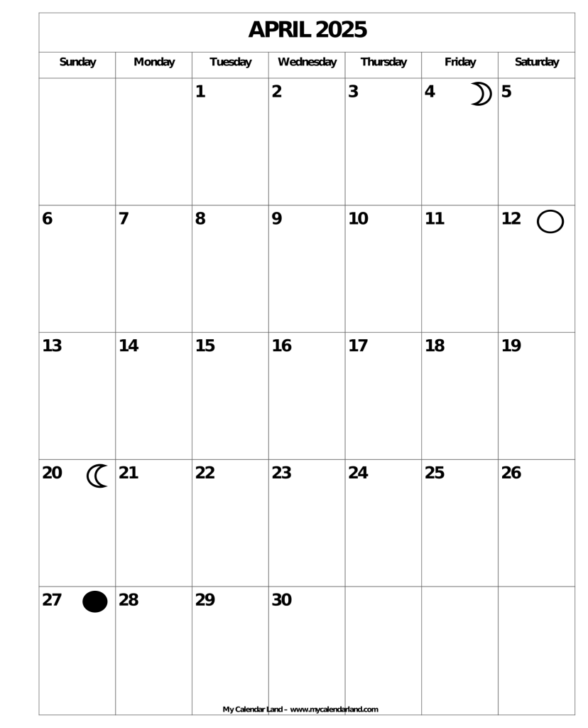 Blank April Calendar Printable