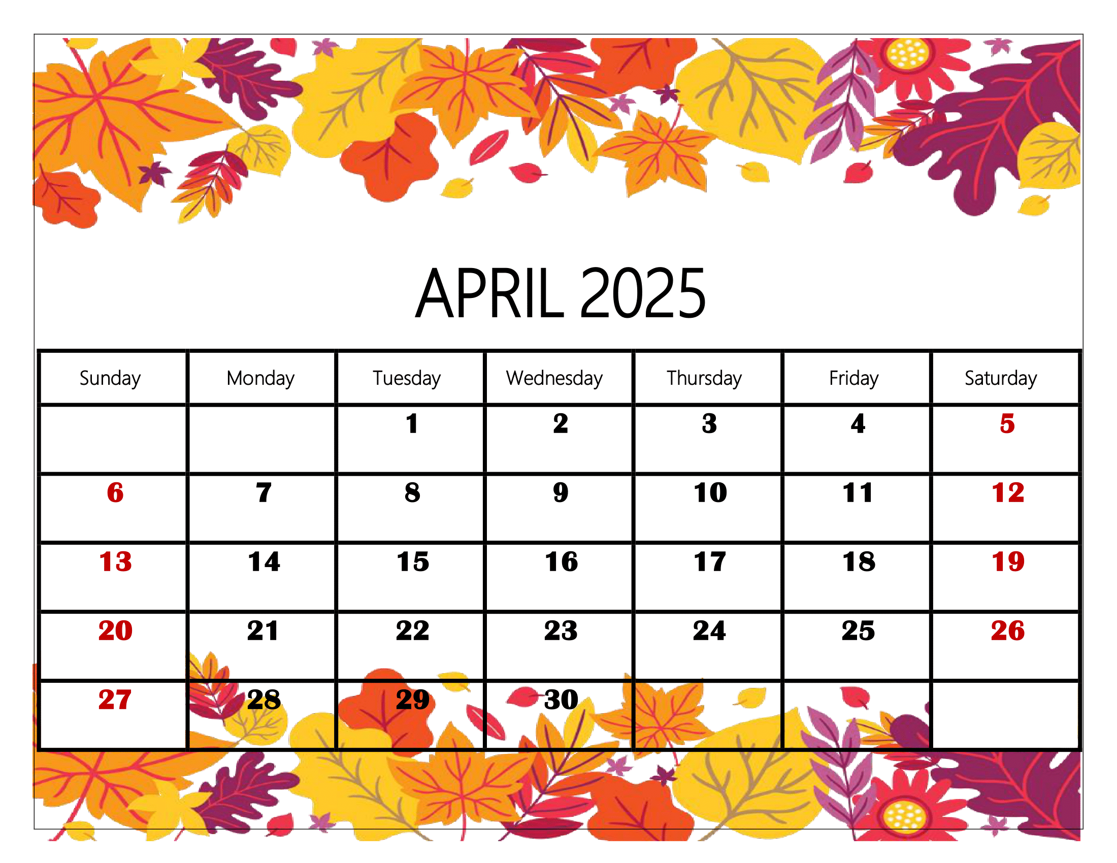 April 2025 Calendar Printable PDF Template With Holidays April 2025 Calendar Printable PDF Template With Holidays