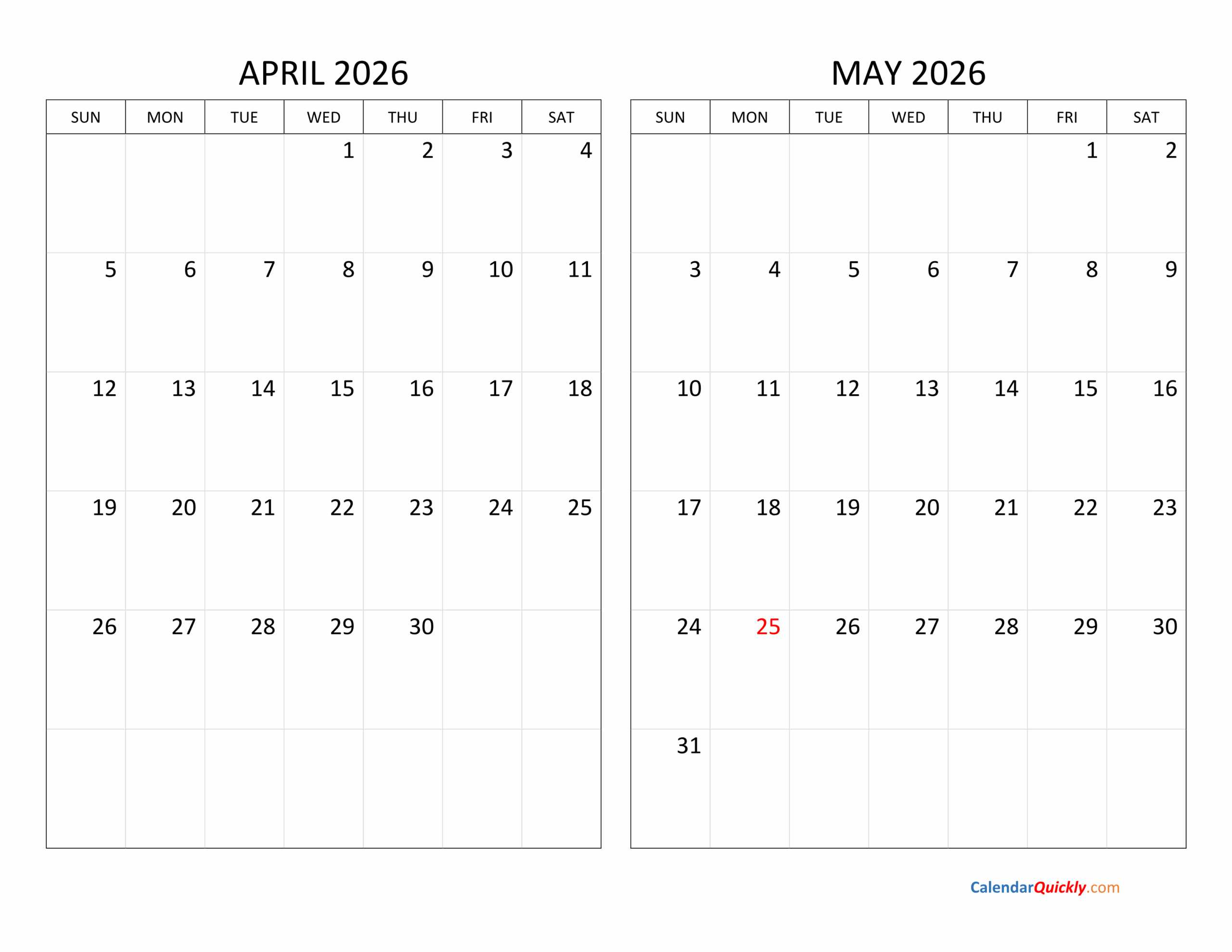 April And May 2026 Calendar Calendar Quickly April And May 2026 Calendar Calendar Quickly