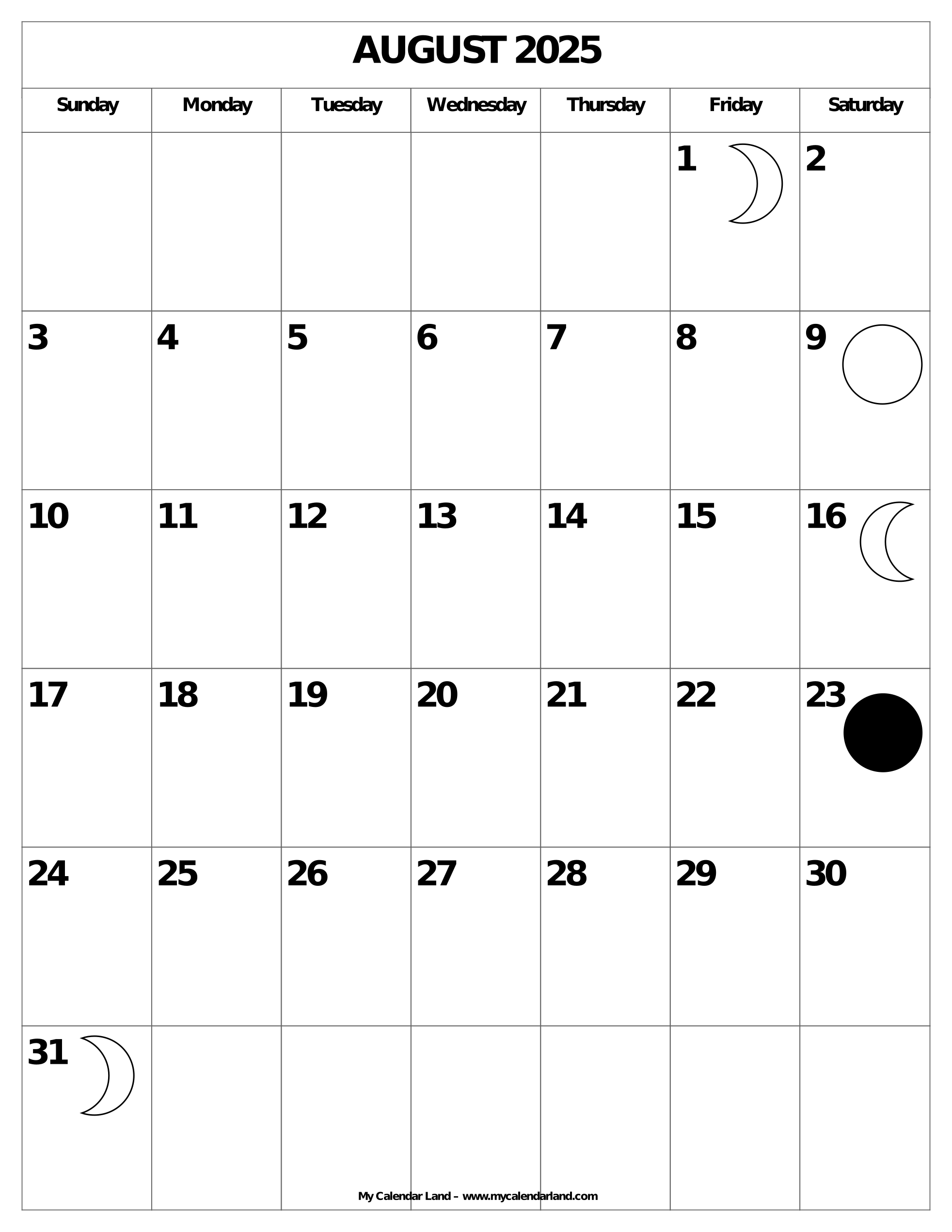 Aug 2025 Printable Calendar