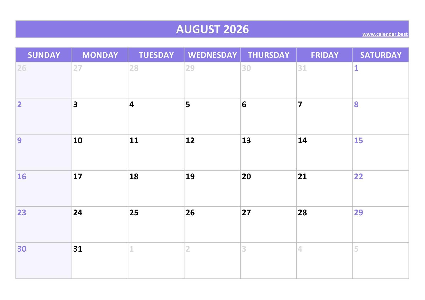 August 2026 Calendar Calendar best August 2026 Calendar Calendar best