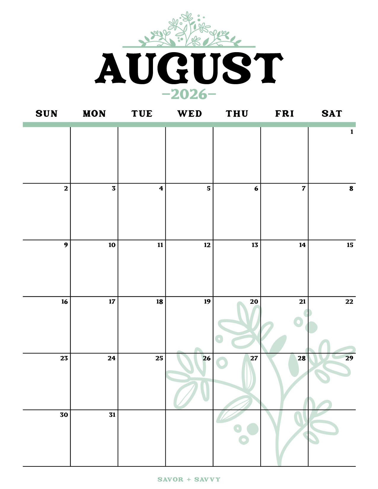 August 2026 Calendar Templates 14 Free Printables Savor Savvy