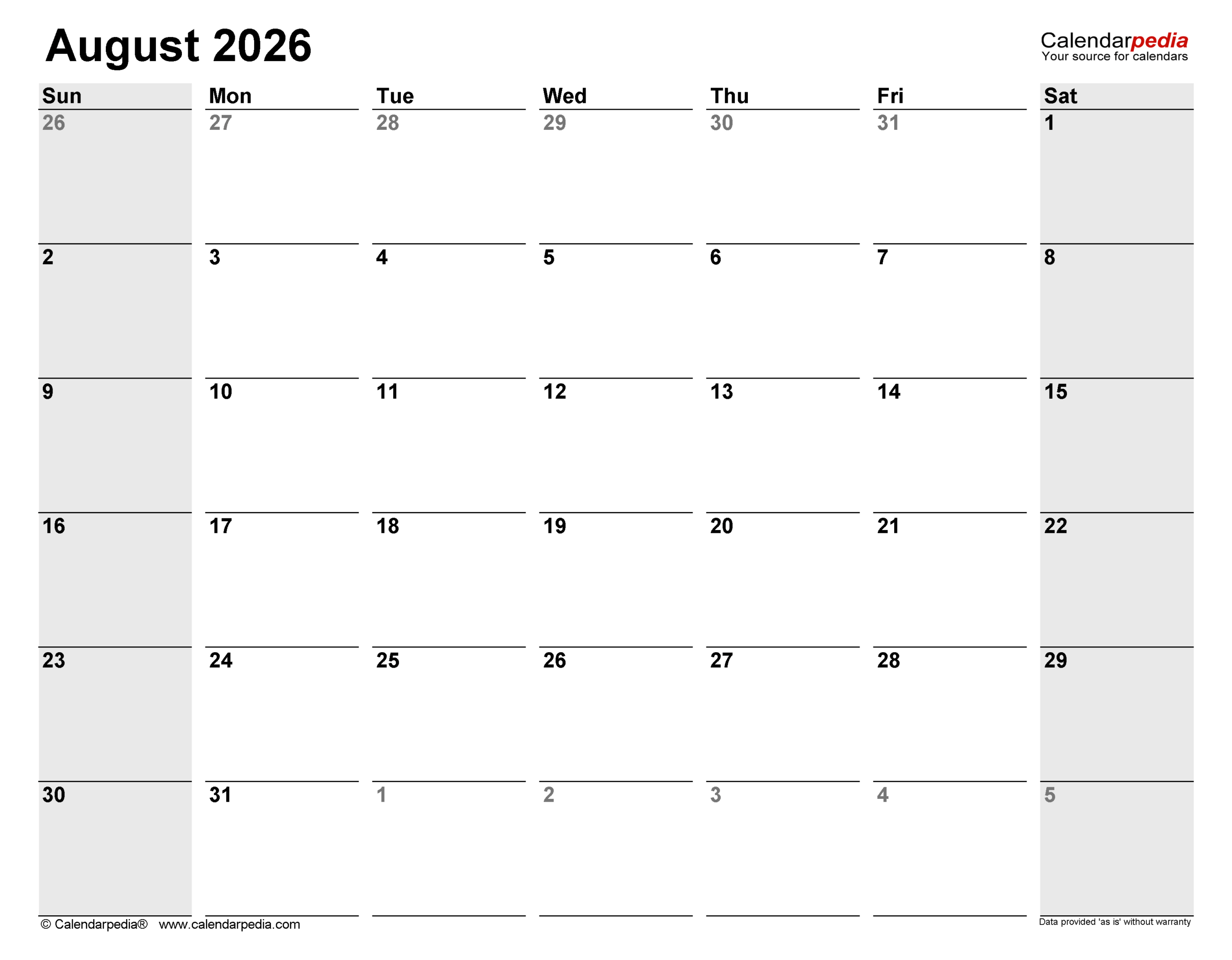 August 2026 Calendar Templates For PDF Excel And Word August 2026 Calendar Templates For PDF Excel And Word