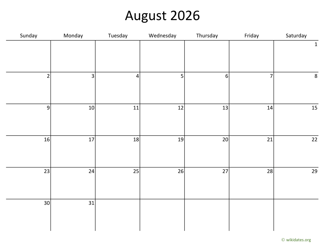 August 2026 Calendar With Bigger Boxes WikiDates