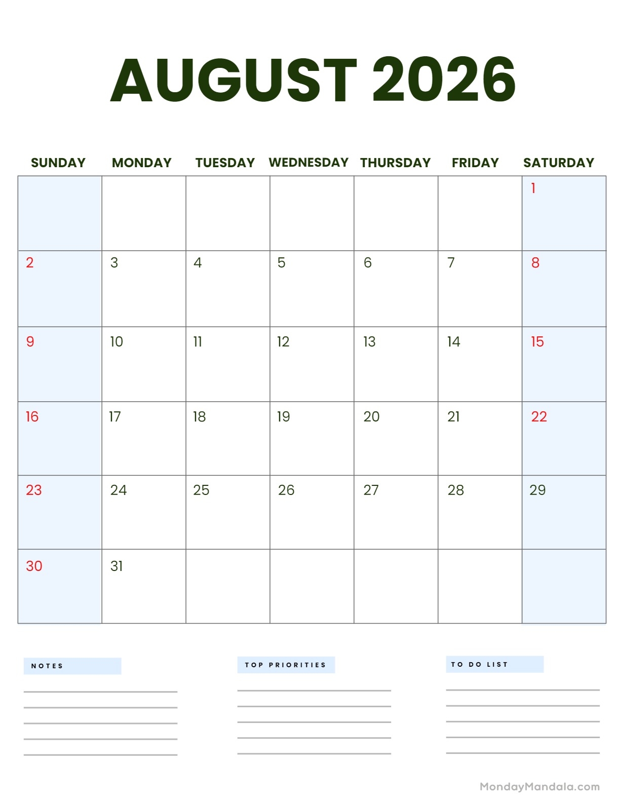 August 2026 Calendars 52 Free PDF Printables 