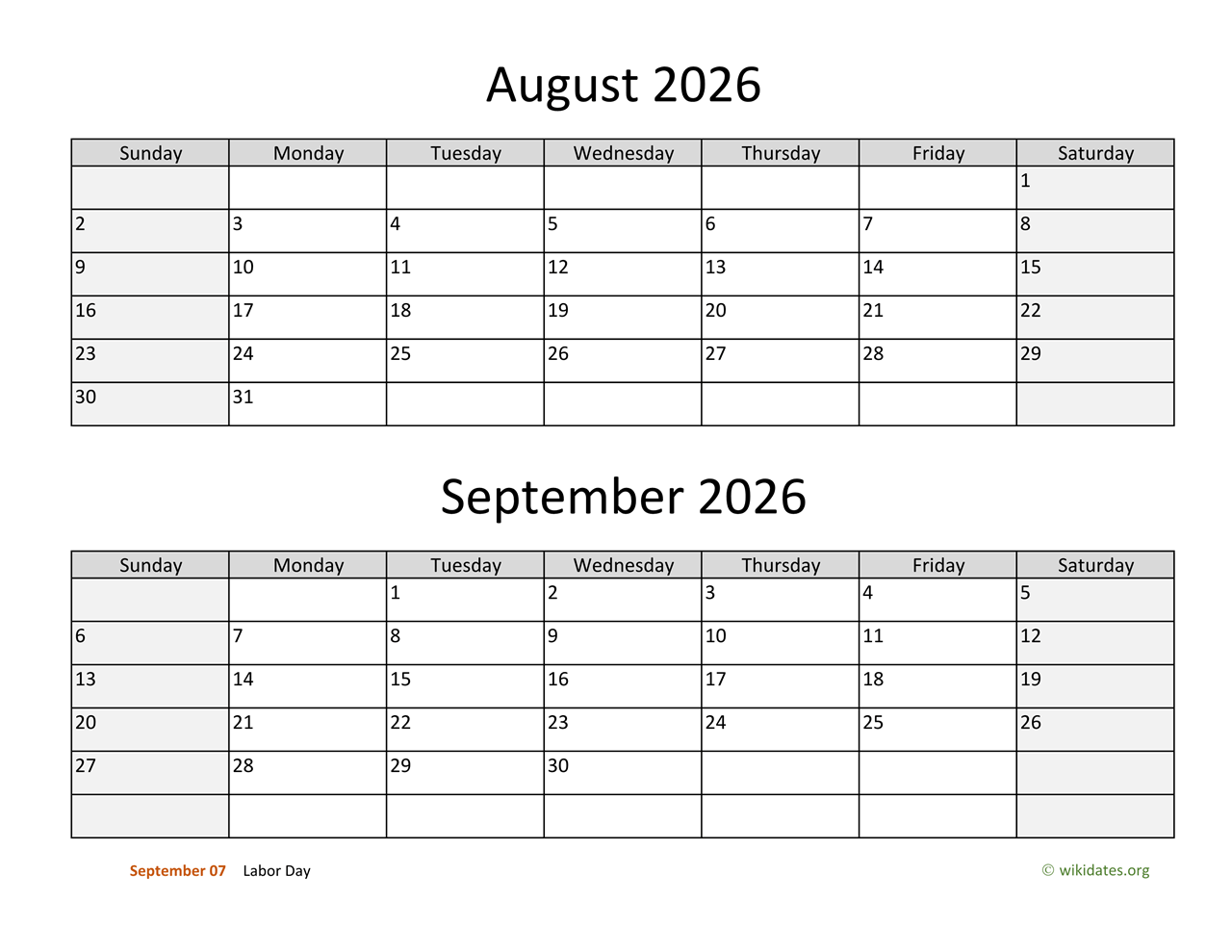 August And September 2026 Calendar WikiDates August And September 2026 Calendar WikiDates