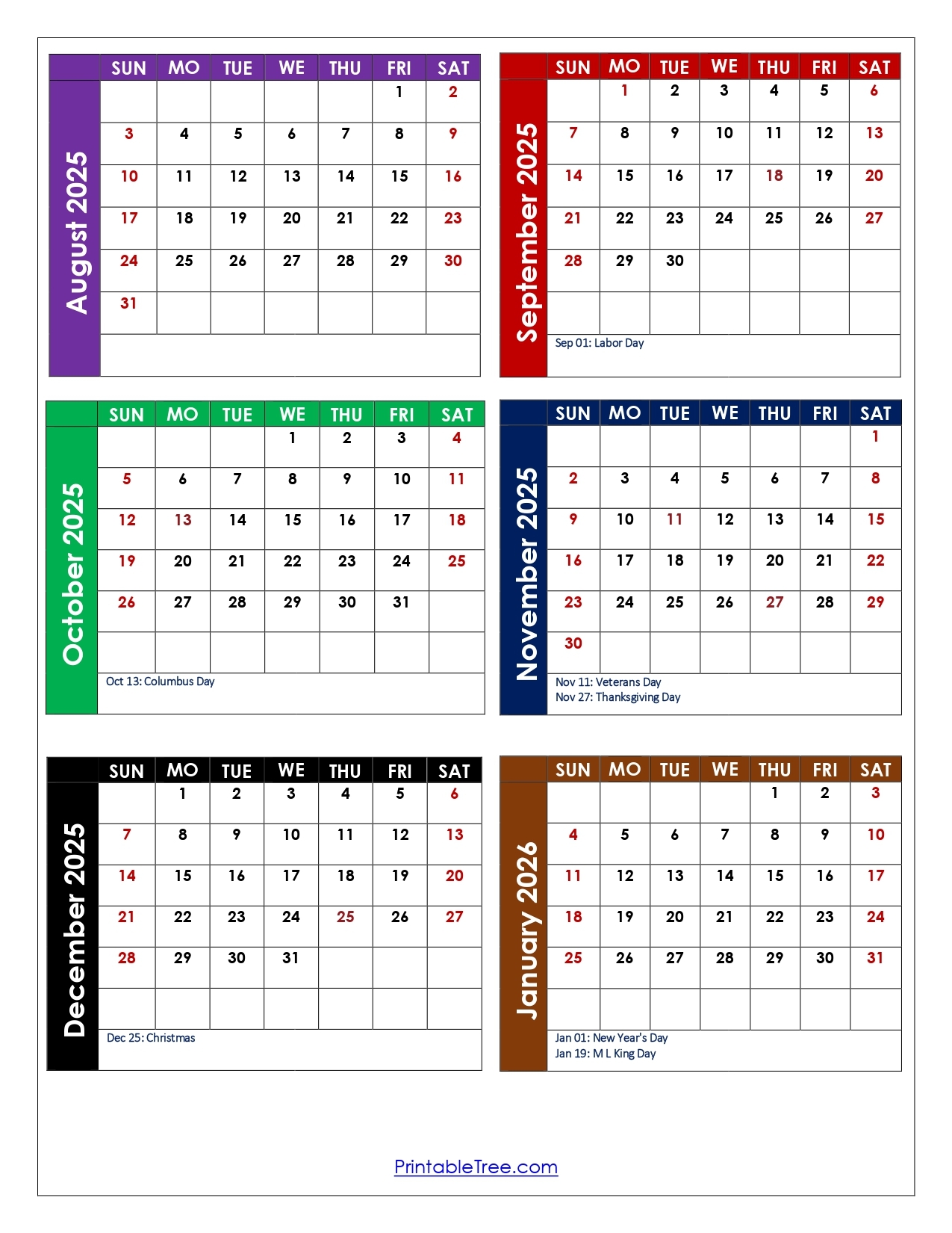 August To January 2026 Calendar Printable PDF Six Months Calendar August To January 2026 Calendar Printable PDF Six Months Calendar