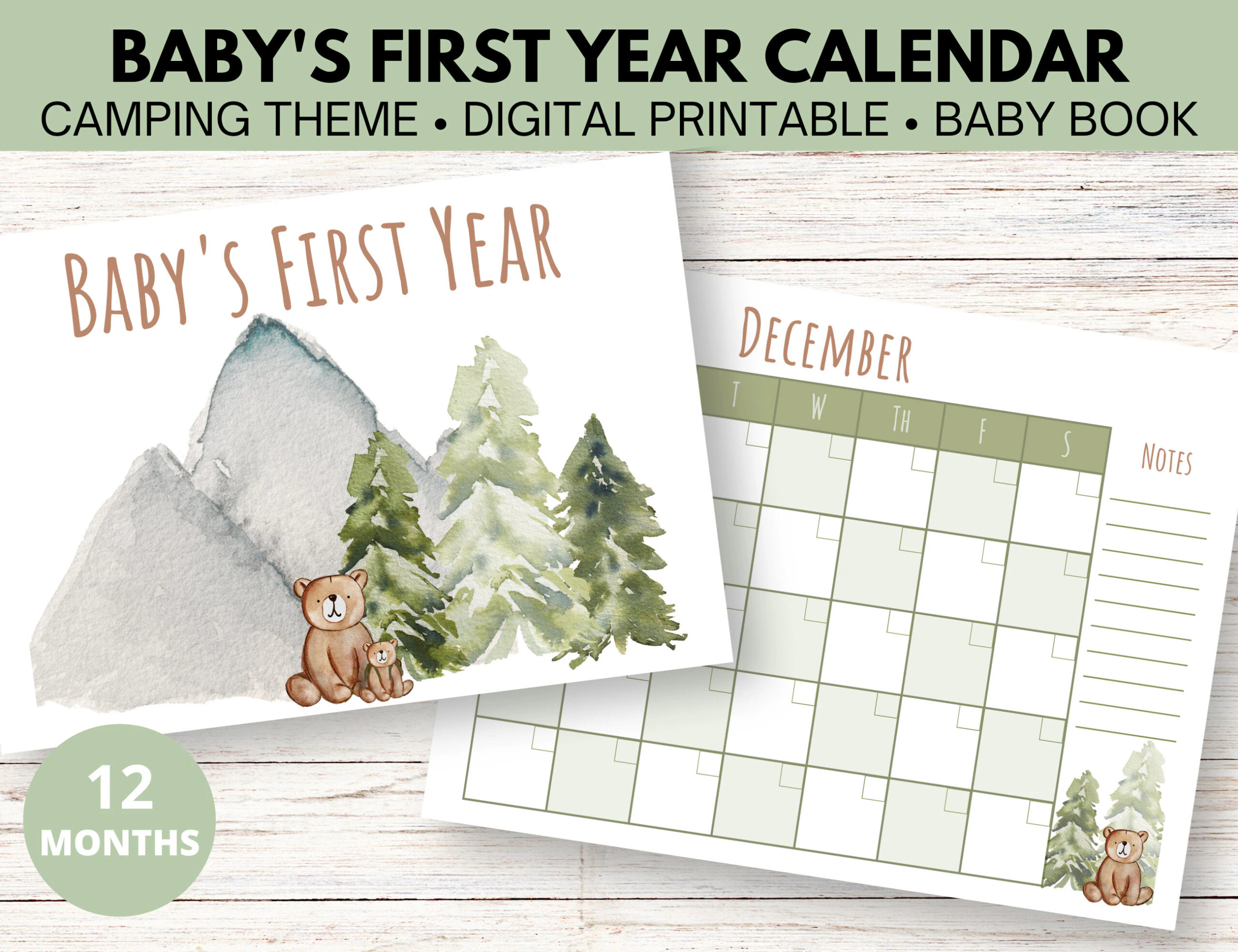 Baby s First Year Calendar Printable camping Woodland Animals Etsy