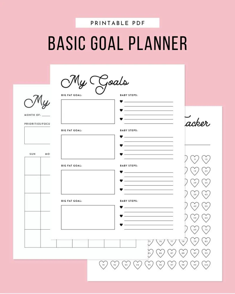 Basic Goal Planner Yearly Monthly Weekly Daily Goal Planner Printable Planner Goal Action Plan Journal Goals Tracker Etsy