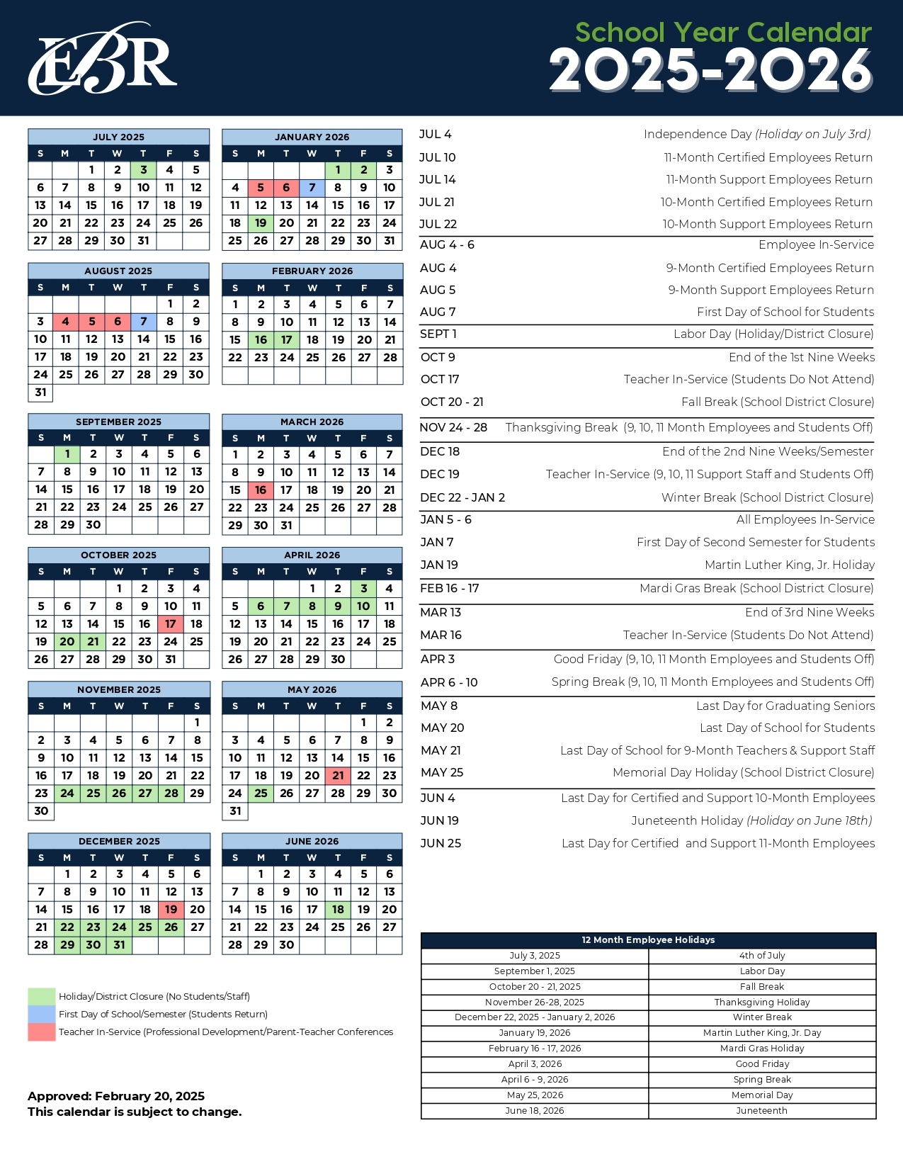 Episd Calendar 2025 26 Printable Pdf