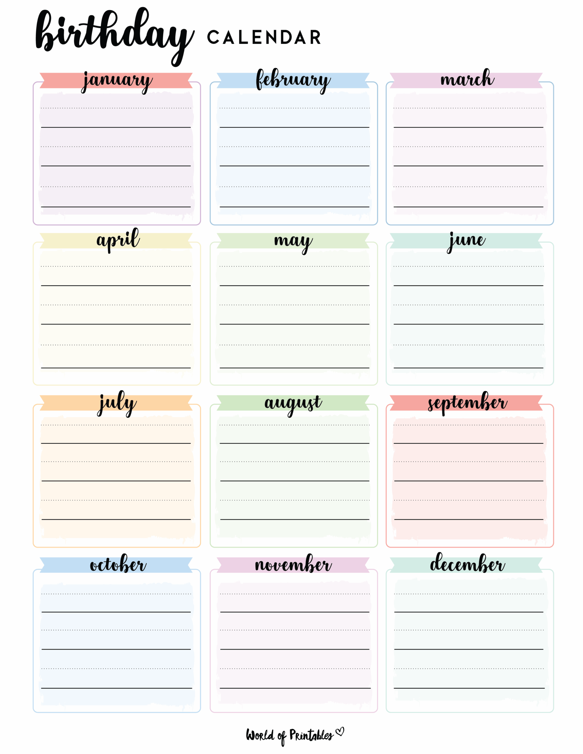 Birthday Calendars World Of Printables