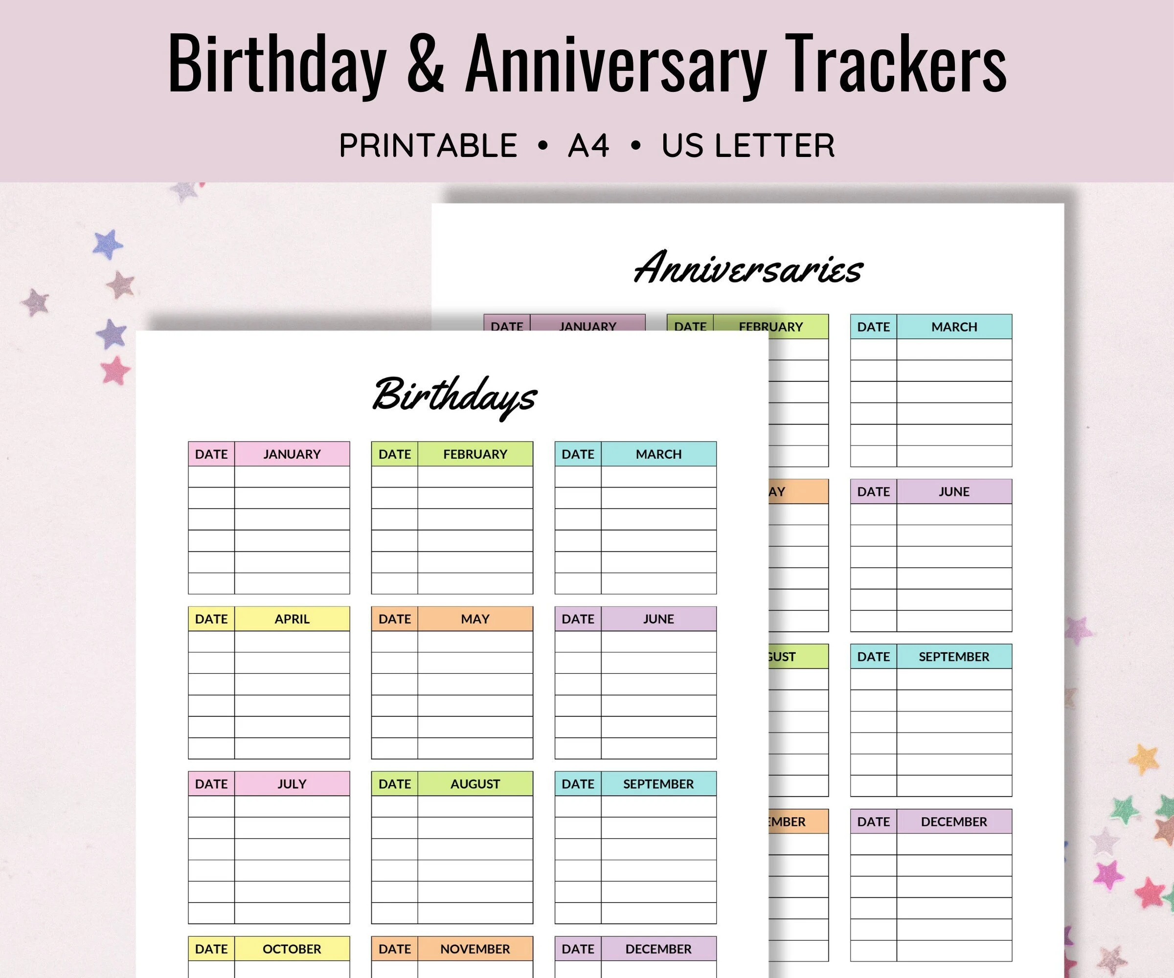 Birthday Tracker Printable Birthday Calendar Birthday Reminder Anniversary List Planner Log Organizer Family Birthdays Chart Insert Etsy