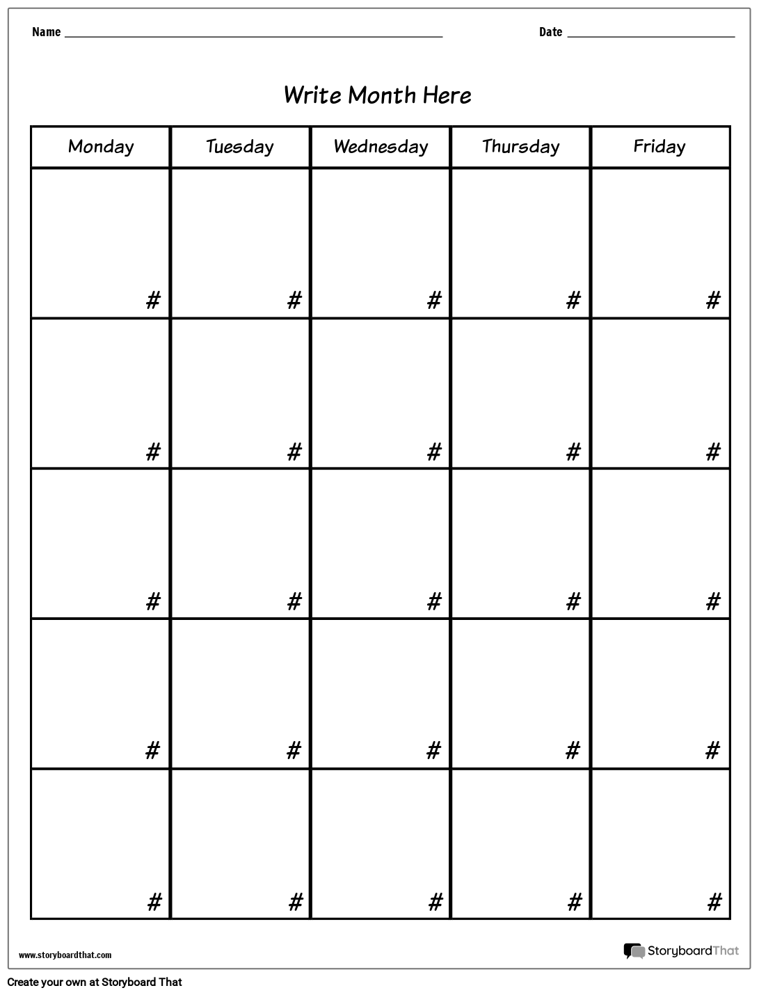 Blank 5 Day Custom Calendar Template Storyboard Blank 5 Day Custom Calendar Template Storyboard