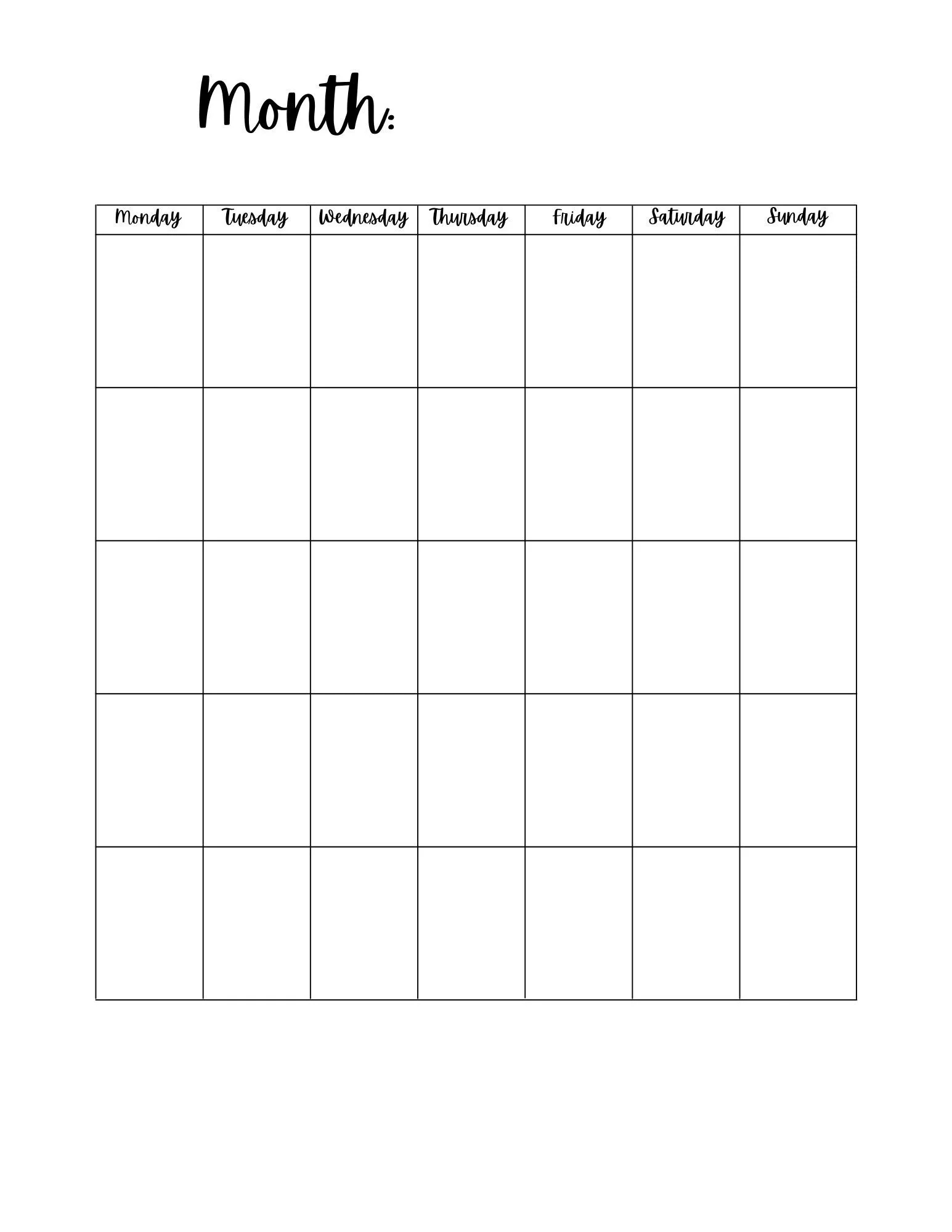 Printable Blank Calendars