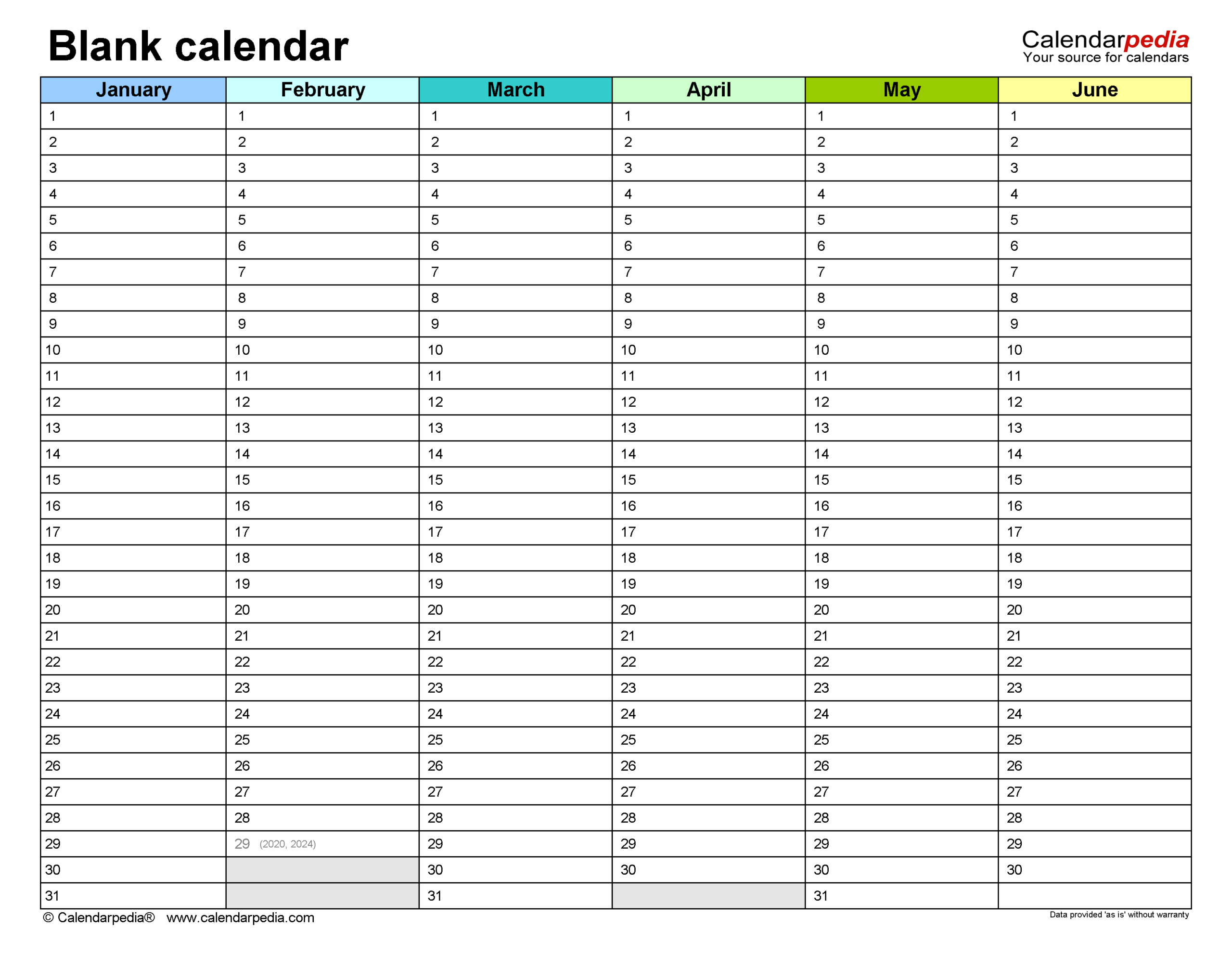 Free Printable Blank Calendar Template