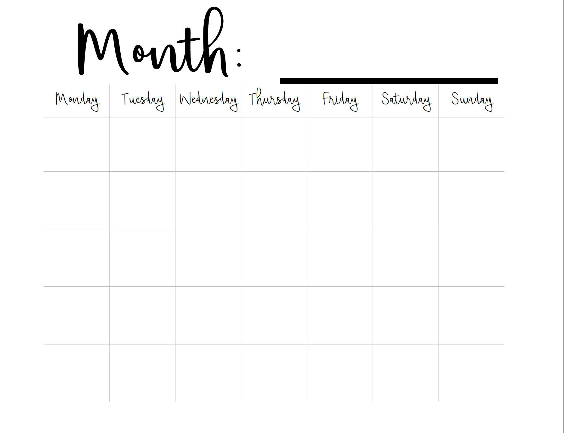 Blank Monthly Calendar Printable monday Start PDF Download Etsy Blank Monthly Calendar Printable monday Start PDF Download Etsy