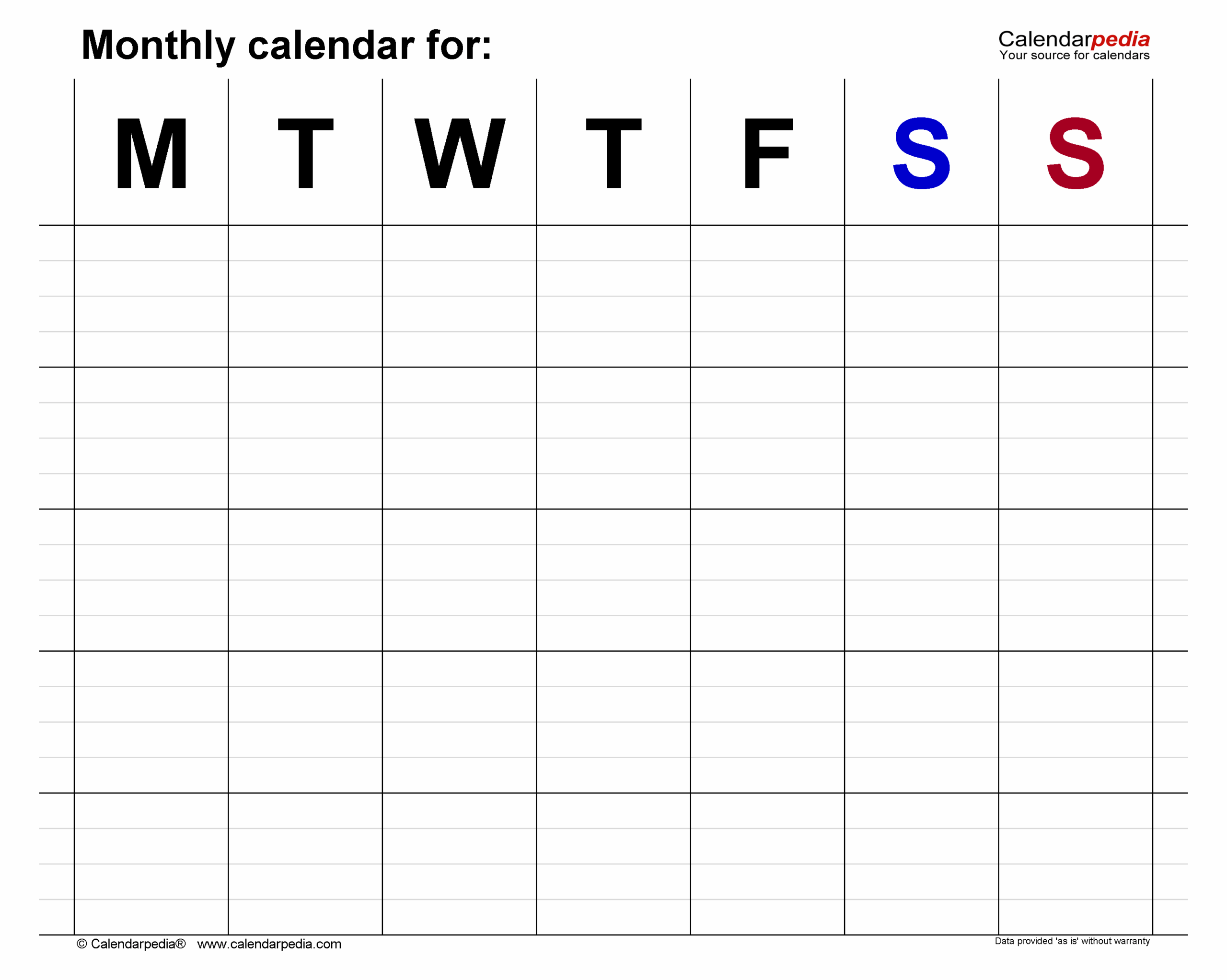 Blank Monthly Calendar Templates For Microsoft Word