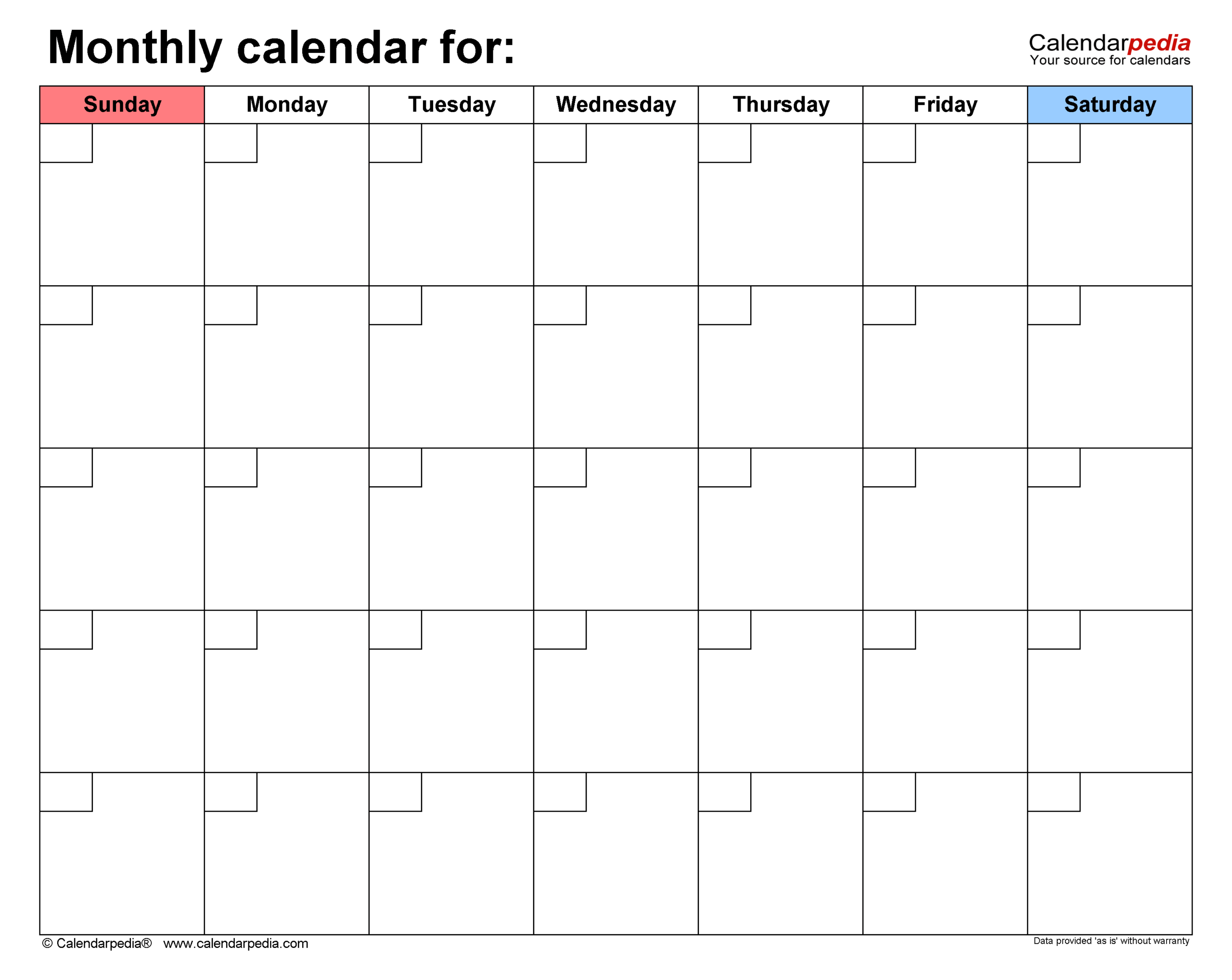 Blank Monthly Calendar Templates For Microsoft Word