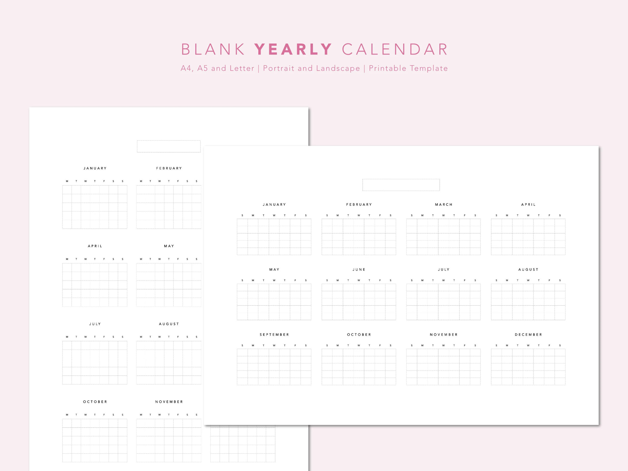 Blank Printable Yearly Calendar
