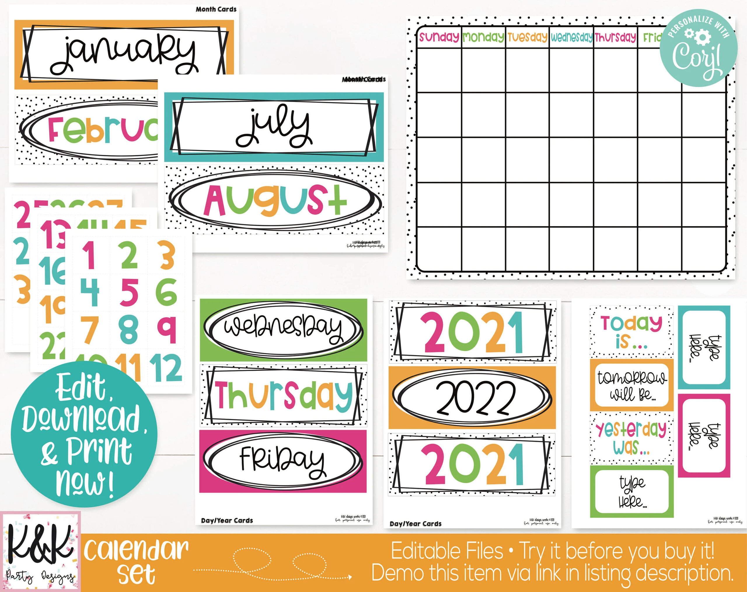 Free Printable Classroom Calendar Sets