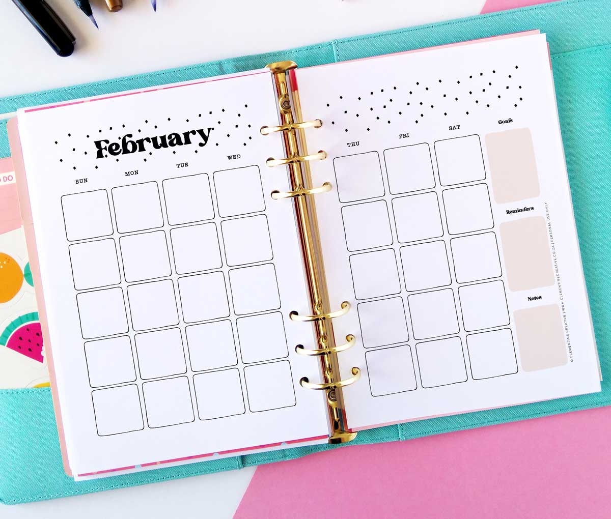Bullet Journal Monthly Calendar Templates Free Printable PDF Clementine Creative