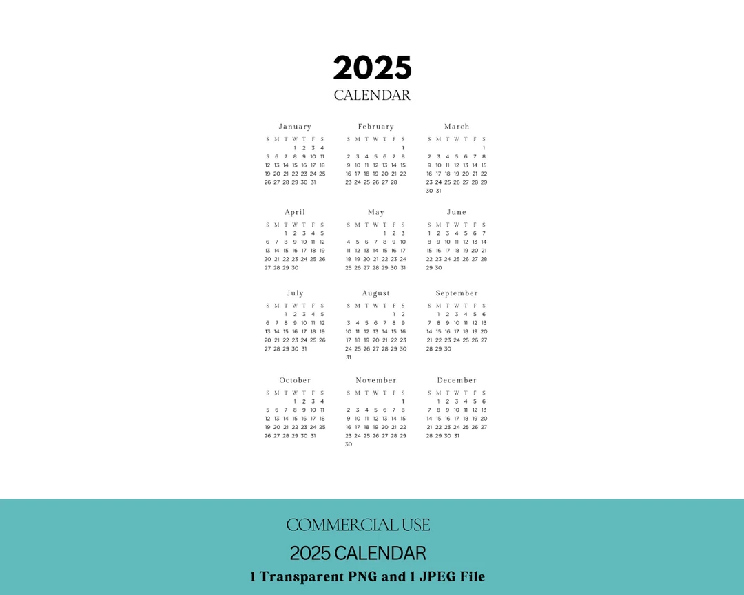 Calendar 2025 PNG Transparent Calendar Png 2025 Calendar Transparent Background Calendar Printable Calendar Calendar PNG And JPG Etsy