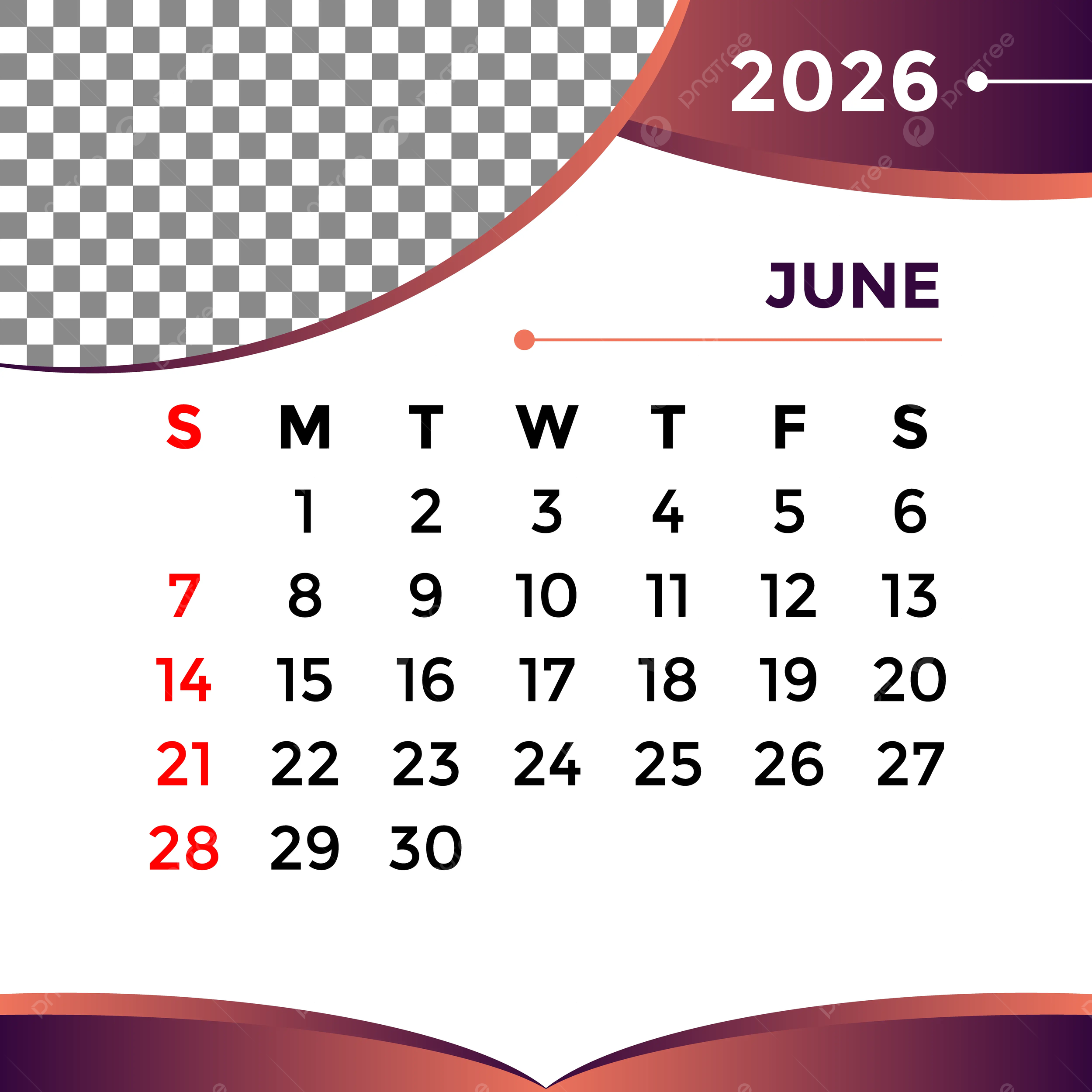 Calendar 2026 Month Of June Vector Template Download On Pngtree
