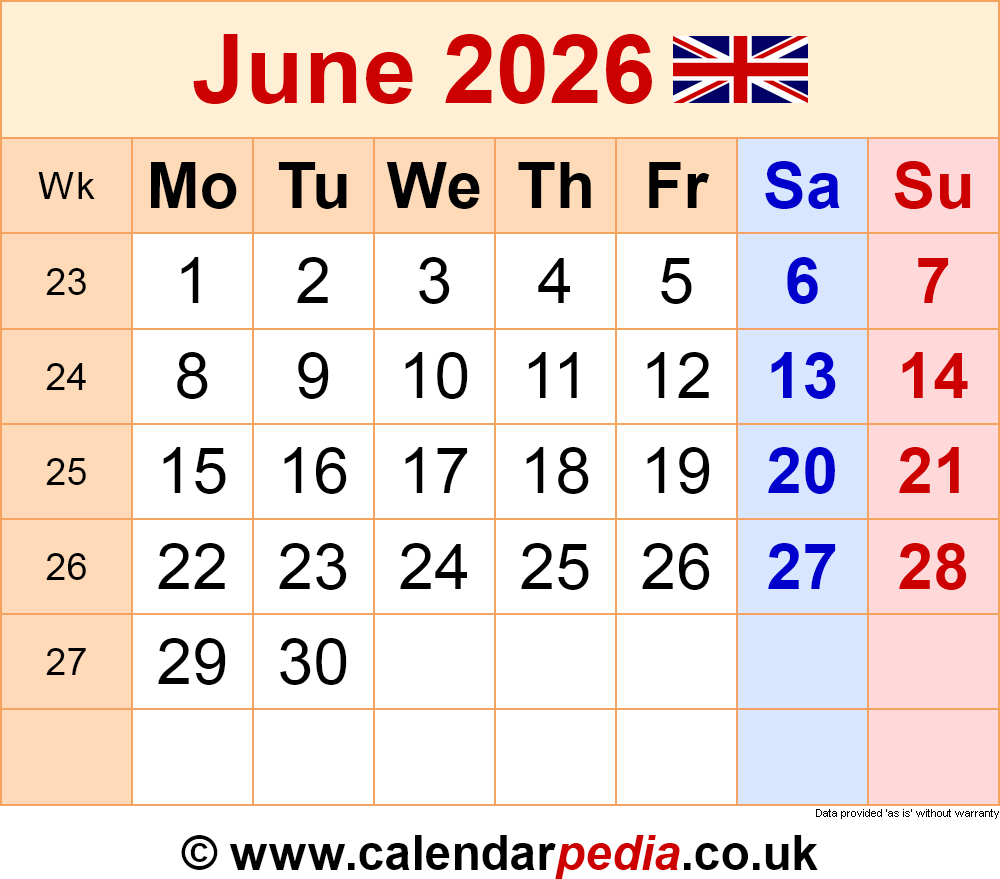 Printable Calendar June 2026 With Holidays