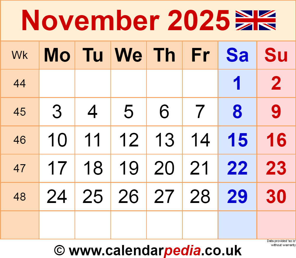 Calendar November 2025 UK With PDF Excel And Word Templates Calendar November 2025 UK With PDF Excel And Word Templates