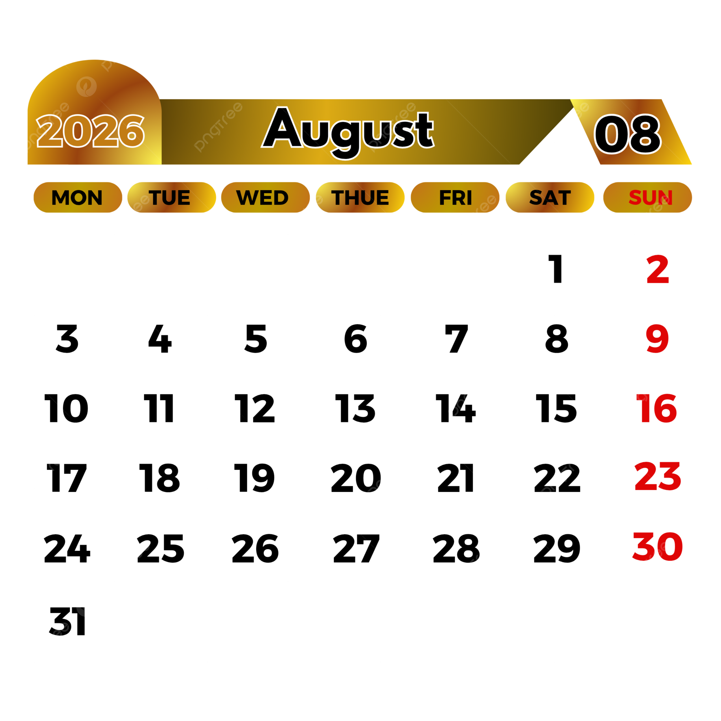 Calendar Template August 2026 August 2026 Calendar Calendar Template 2026 2026 December Calendar PNG Transparent Clipart Image And PSD File For Free Download
