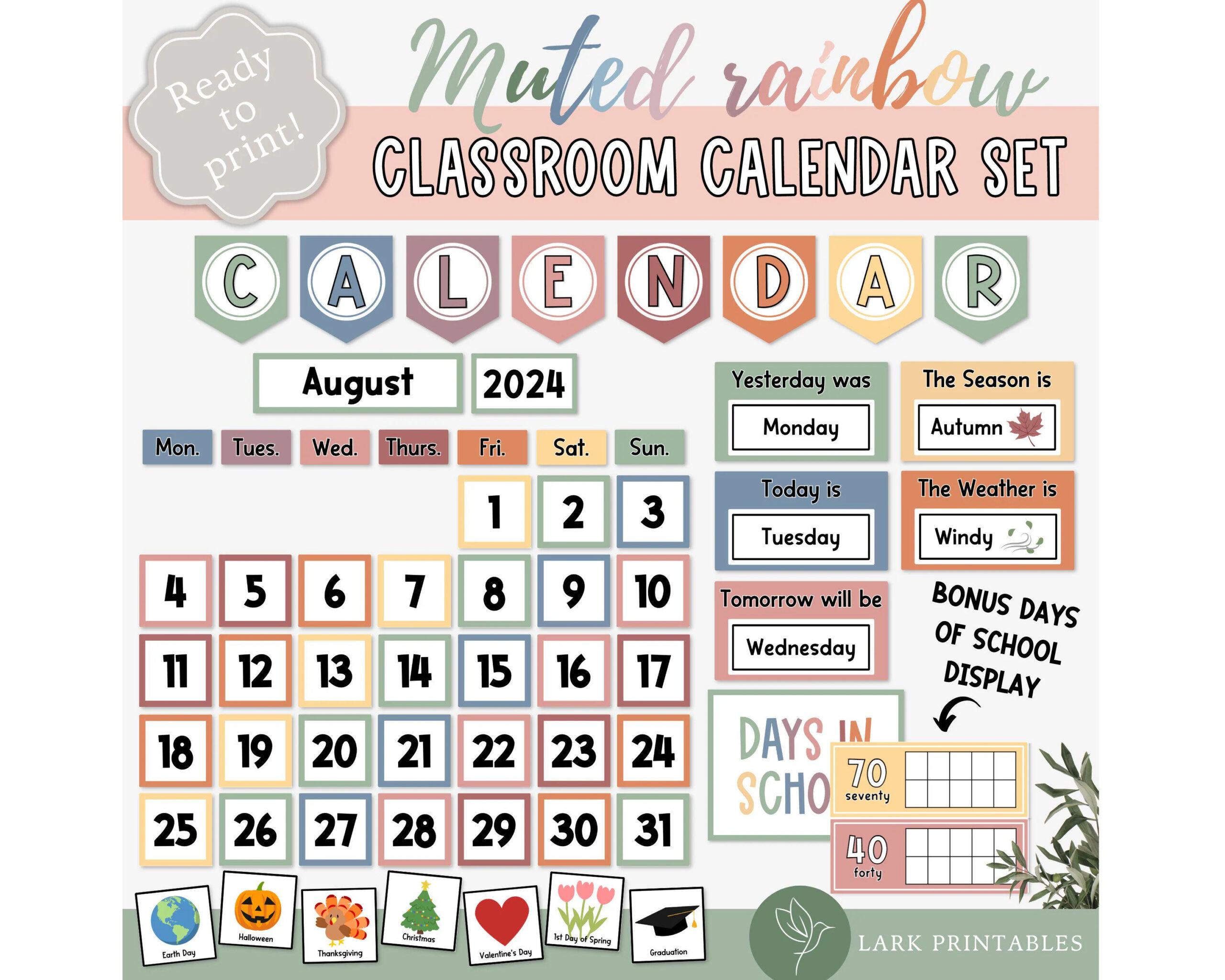 Classroom Calendar Set Printable Pocket Chart Calendar Cards Calendar Weather Display Classroom Decor Boho Classroom Set Up Posters Etsy