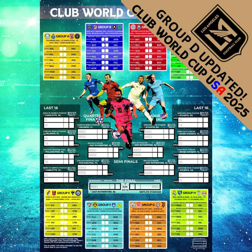 Club World Cup USA 2025 Soccer Wall Chart FANTASTIC Calendar 20 x30 Full Color Schedule Scores Soccer Football Messi Mbappe Etsy