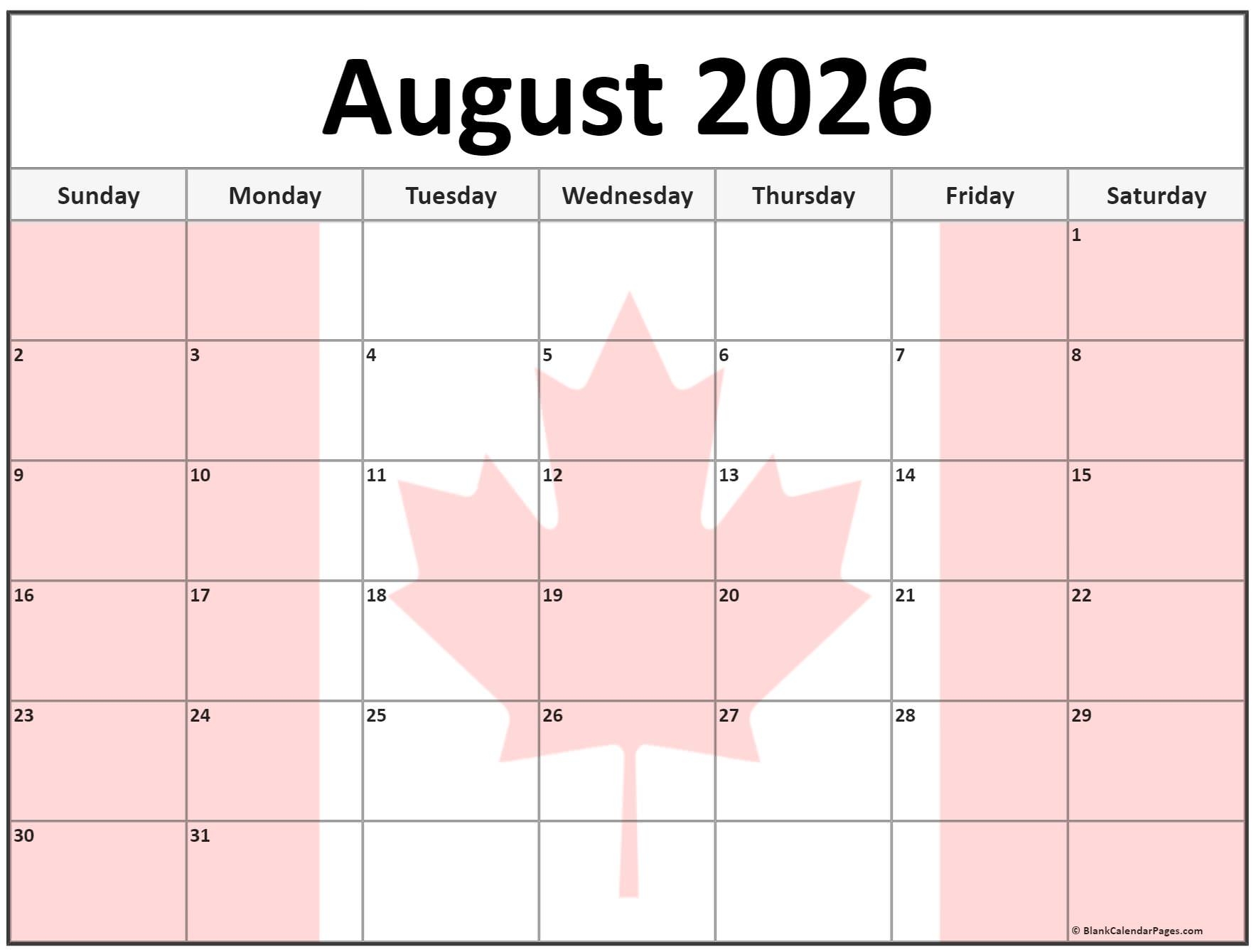 Printable Calendar 2026 August Pink