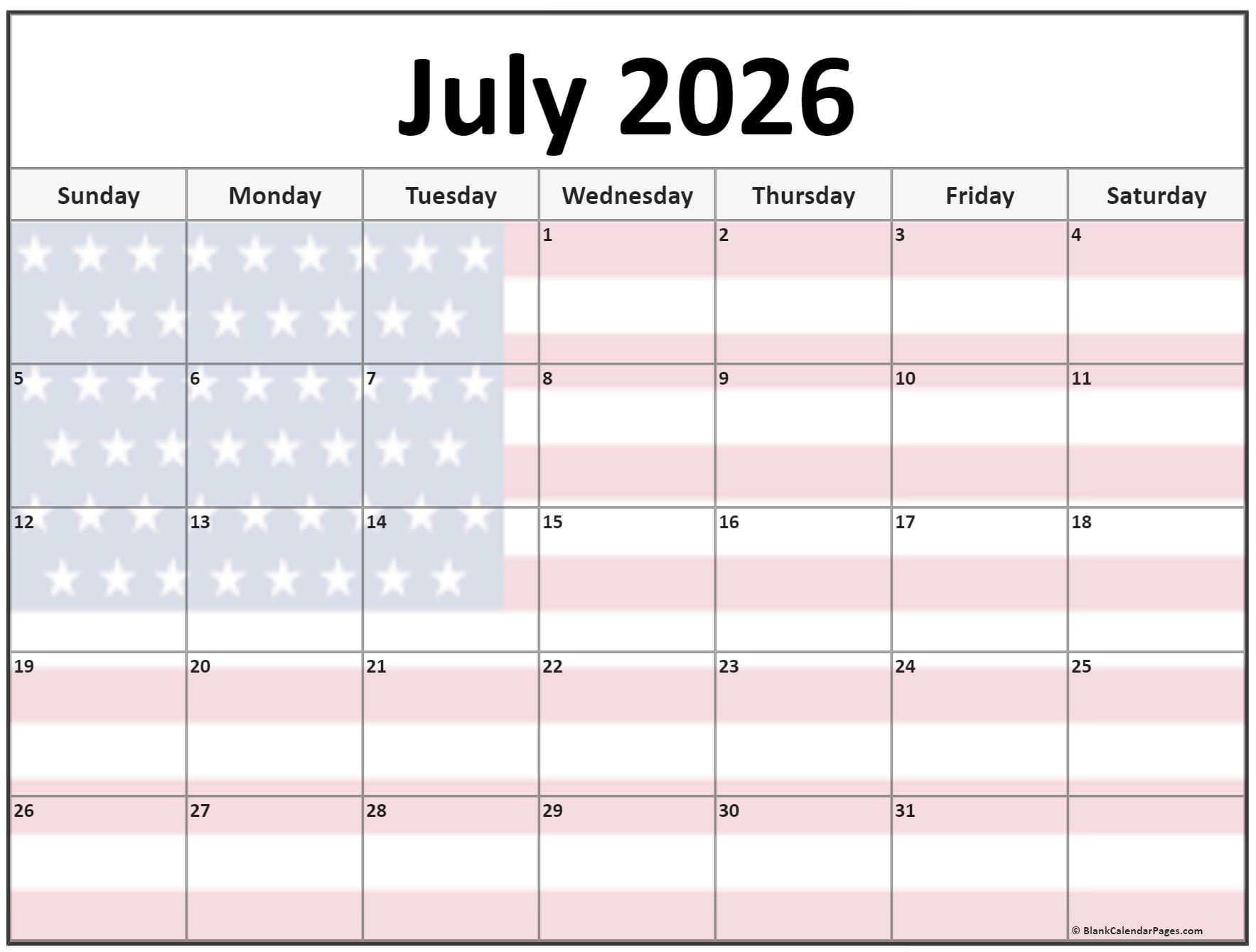 Printable Calendar July 2026