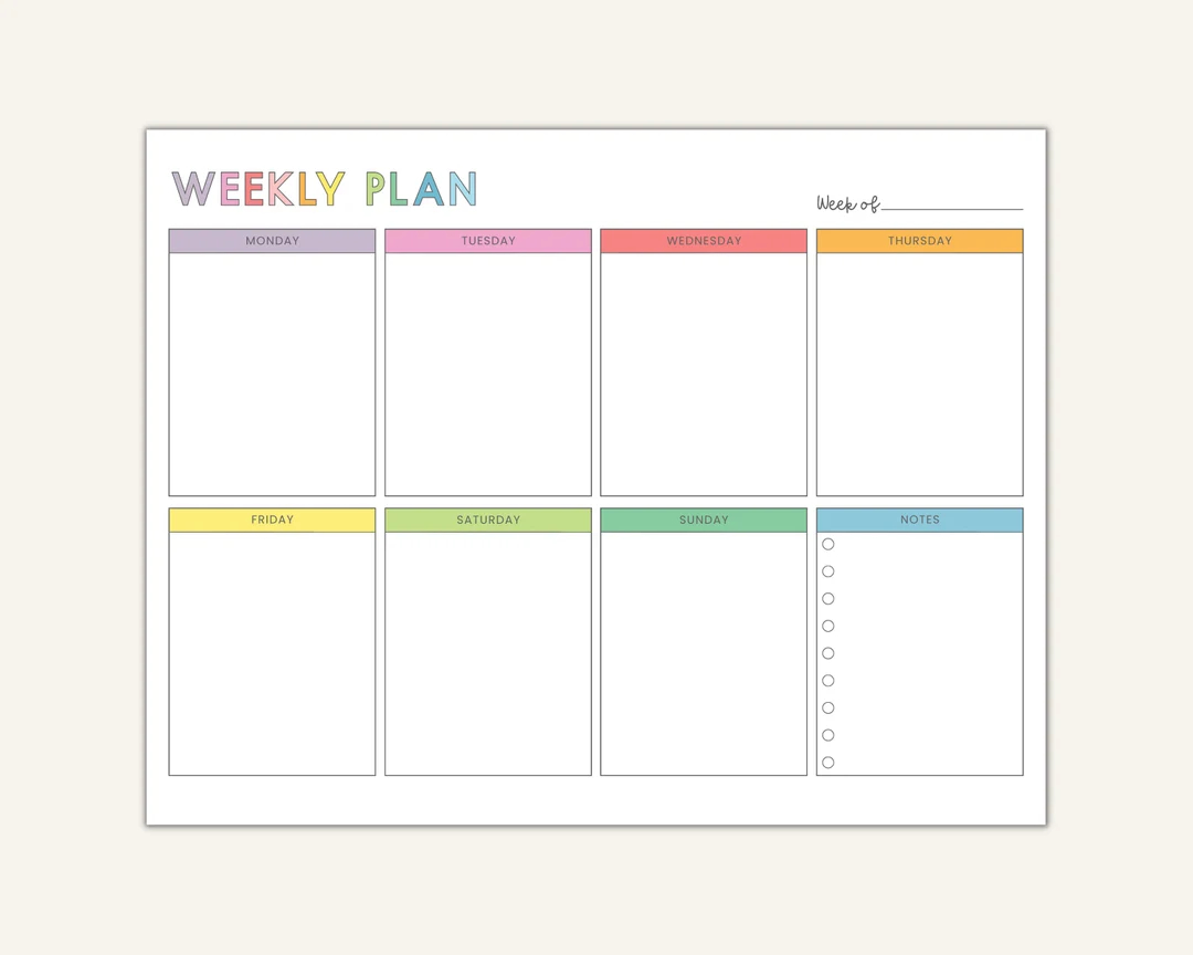 Colorful Weekly Planner Printable Family Schedule To do List PDF Etsy