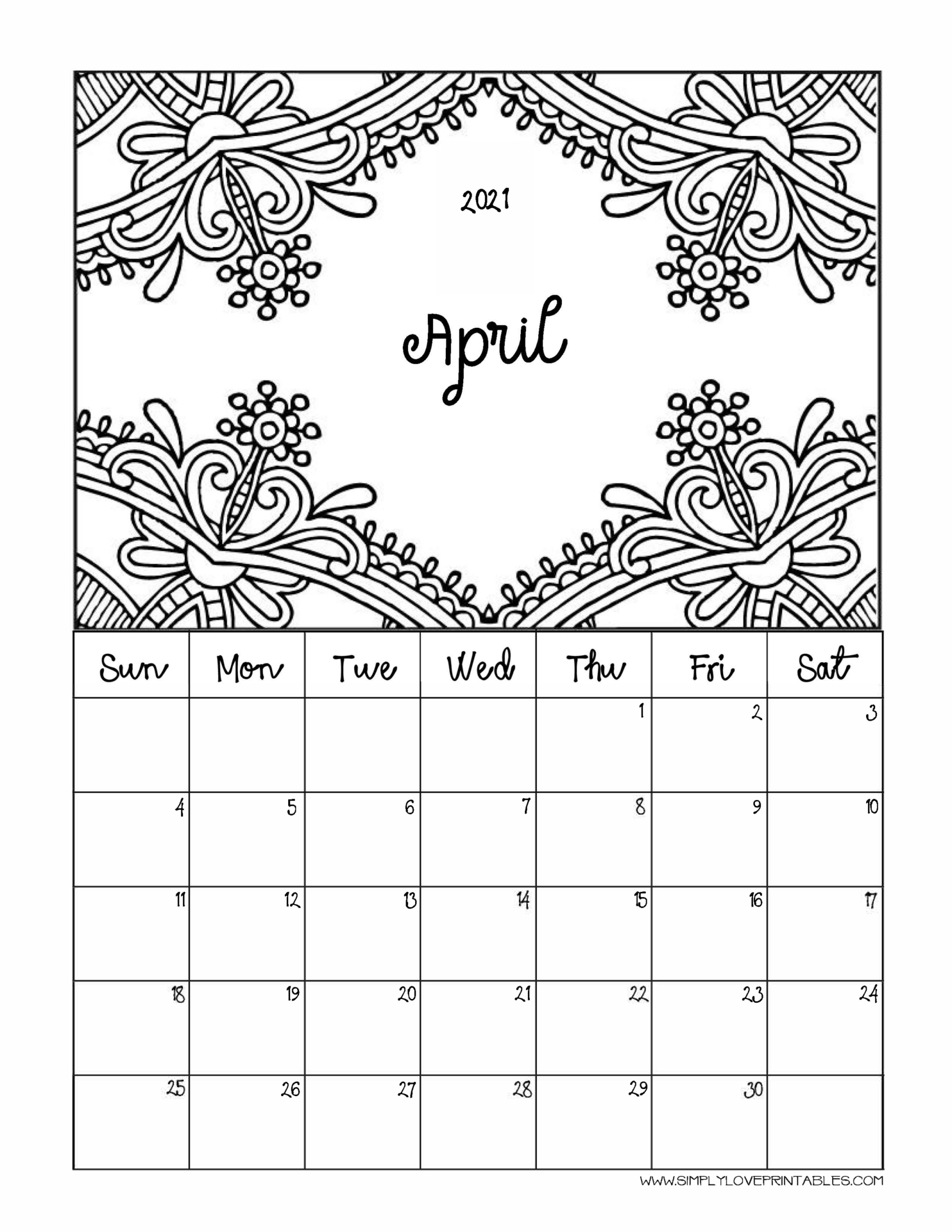 Printable Calendar Coloring Pages