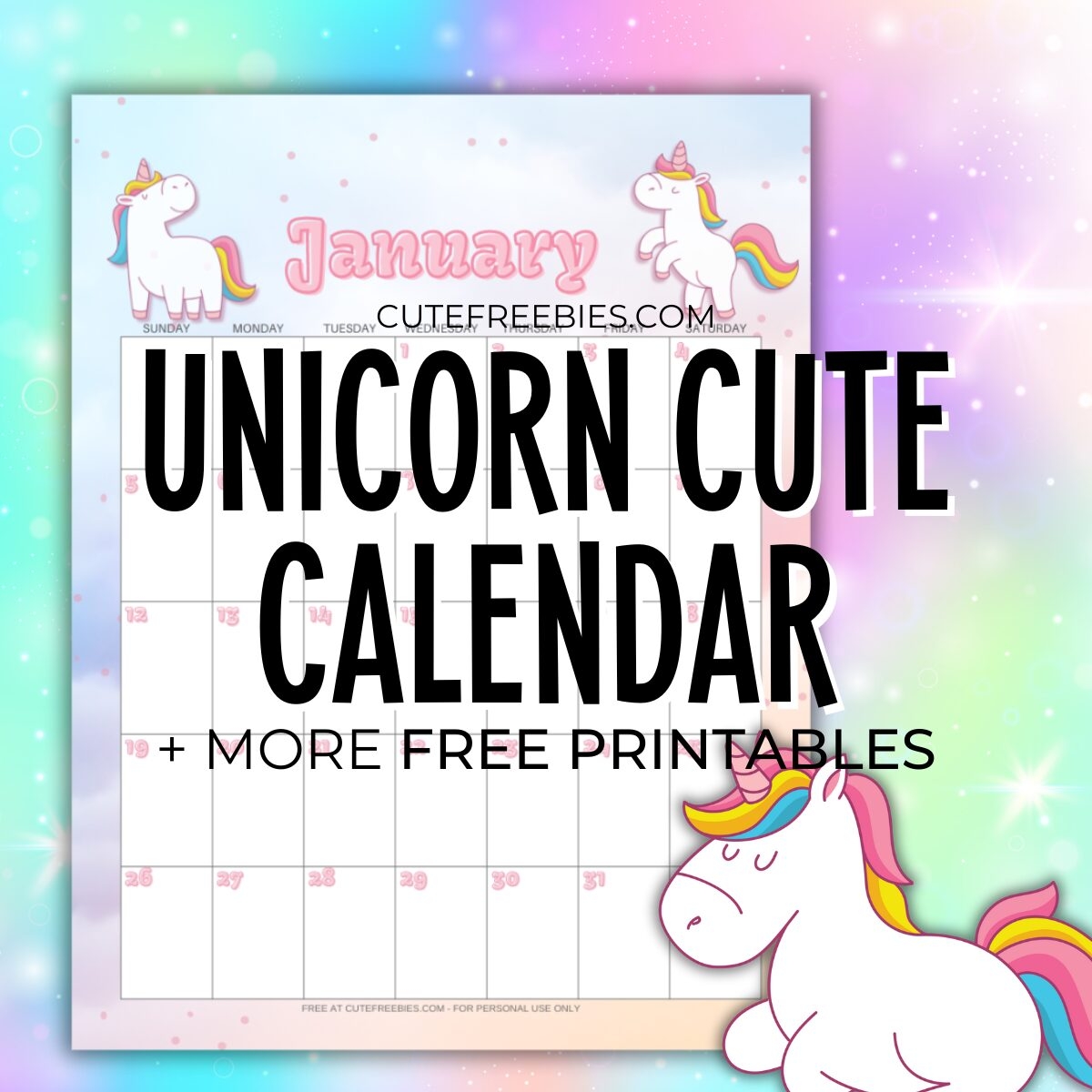 Aug 2025 Unicorn Calendar Printable