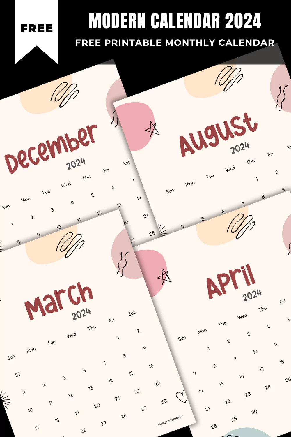 Cute Aesthetic Printable 2024 Monthly Calendar