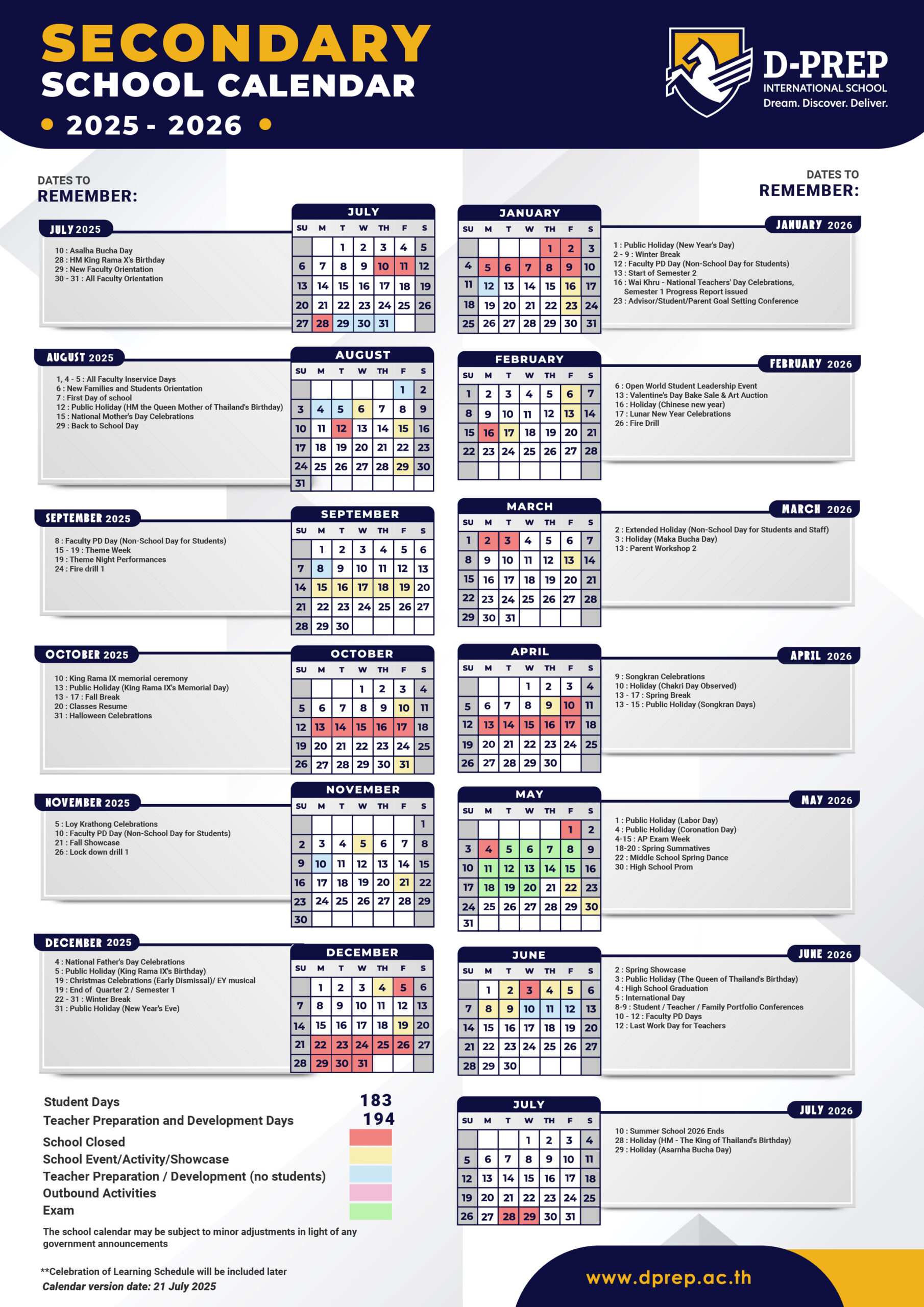 D PREP Calendar International School Bangna THAILAND