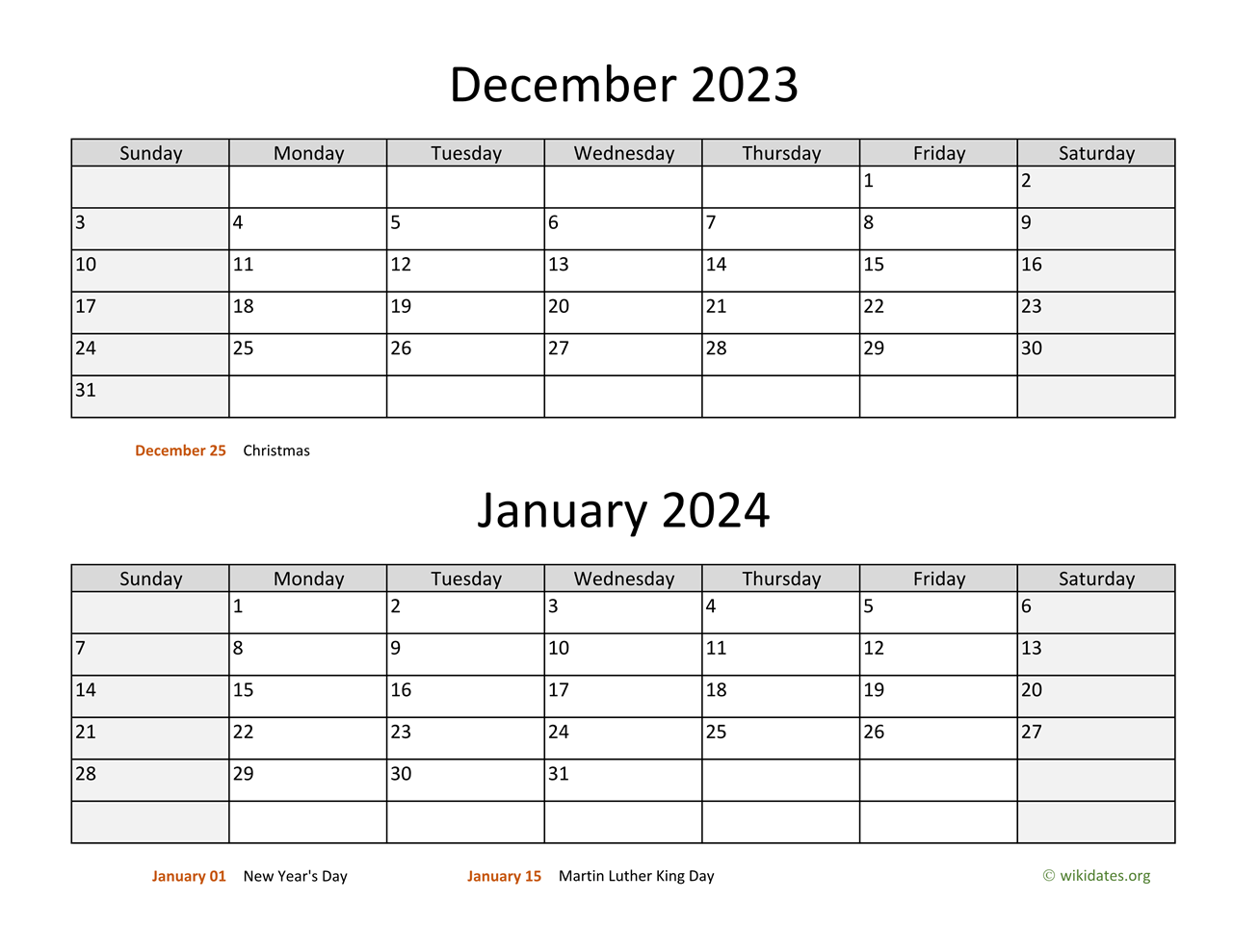 December 2023 And January 2024 Calendar WikiDates