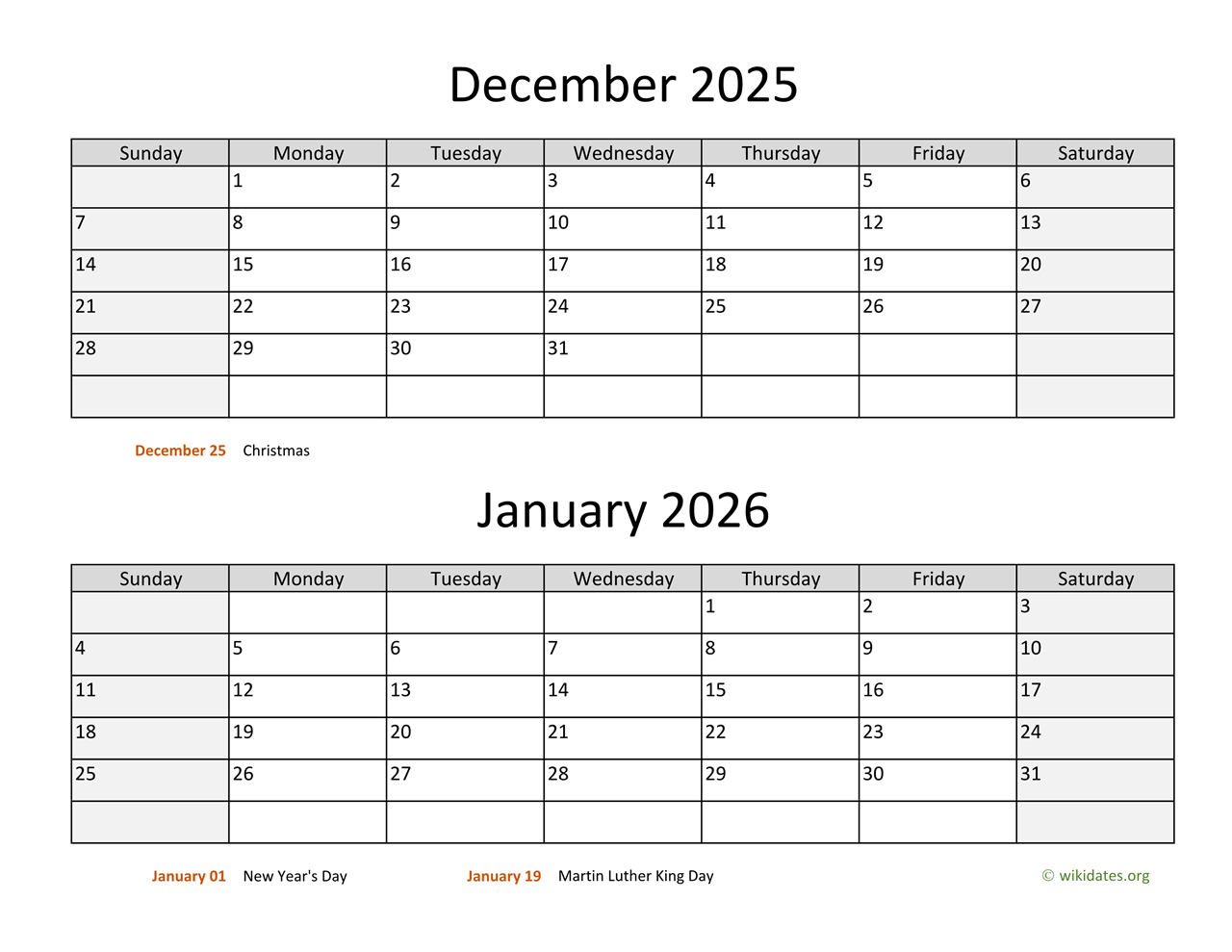 2025 And 2026 Calendar Printable With Holidays 2025 And 2026 Calendar Printable With Holidays