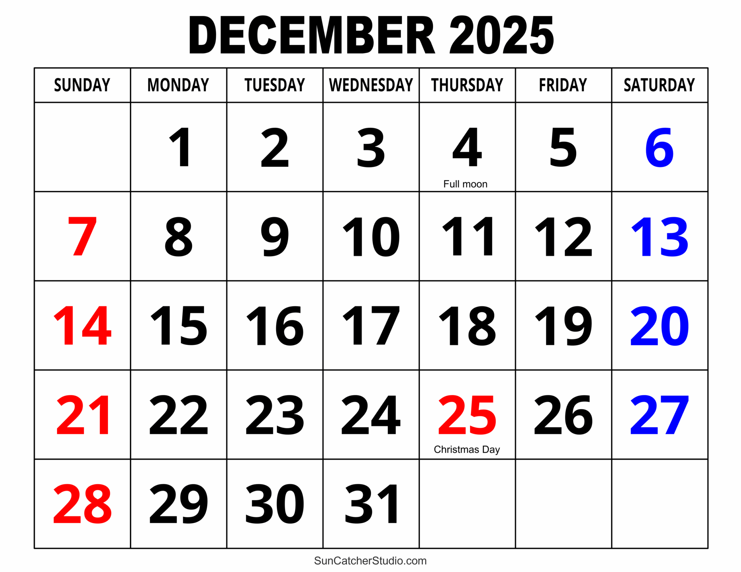 December 2025 Calendar Free Printable Free Printables Monograms Design Tools Patterns DIY Projects