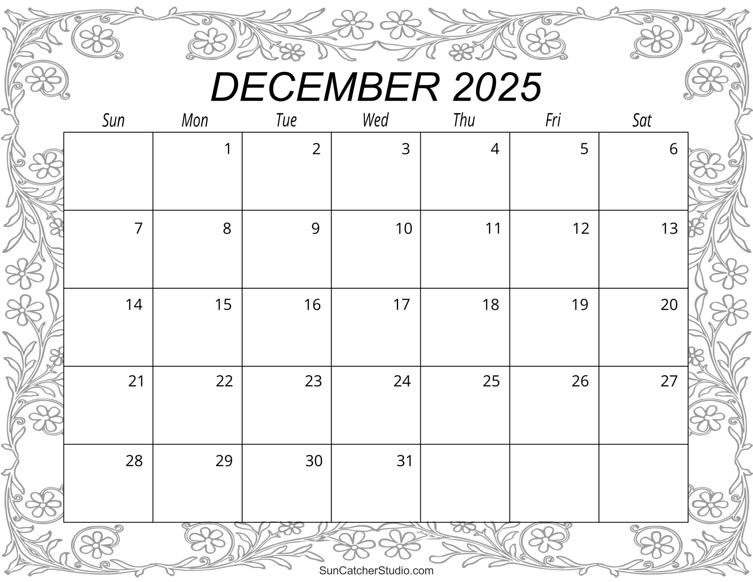 Printable Calendar December 2025 Landscape
