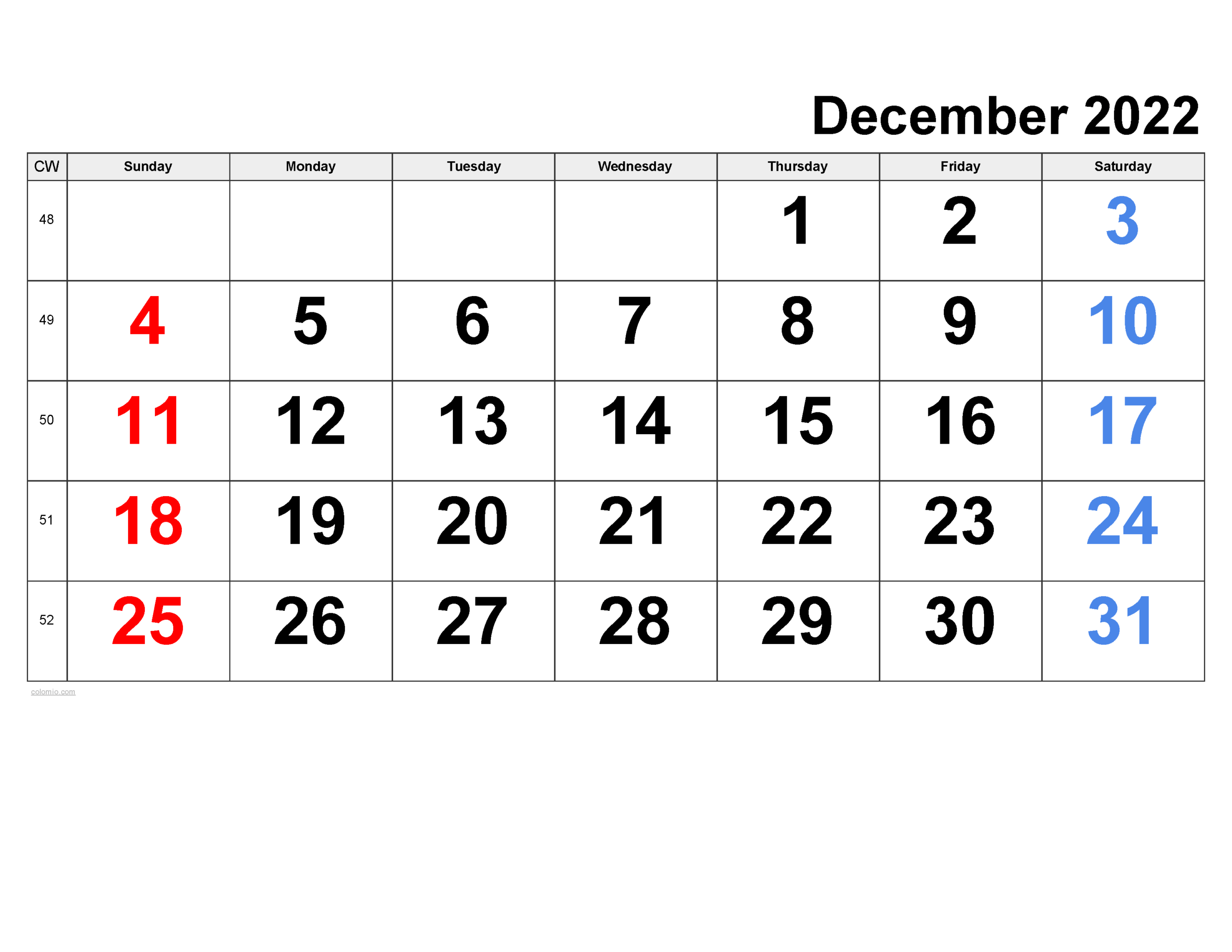 Printable Calendar Dec