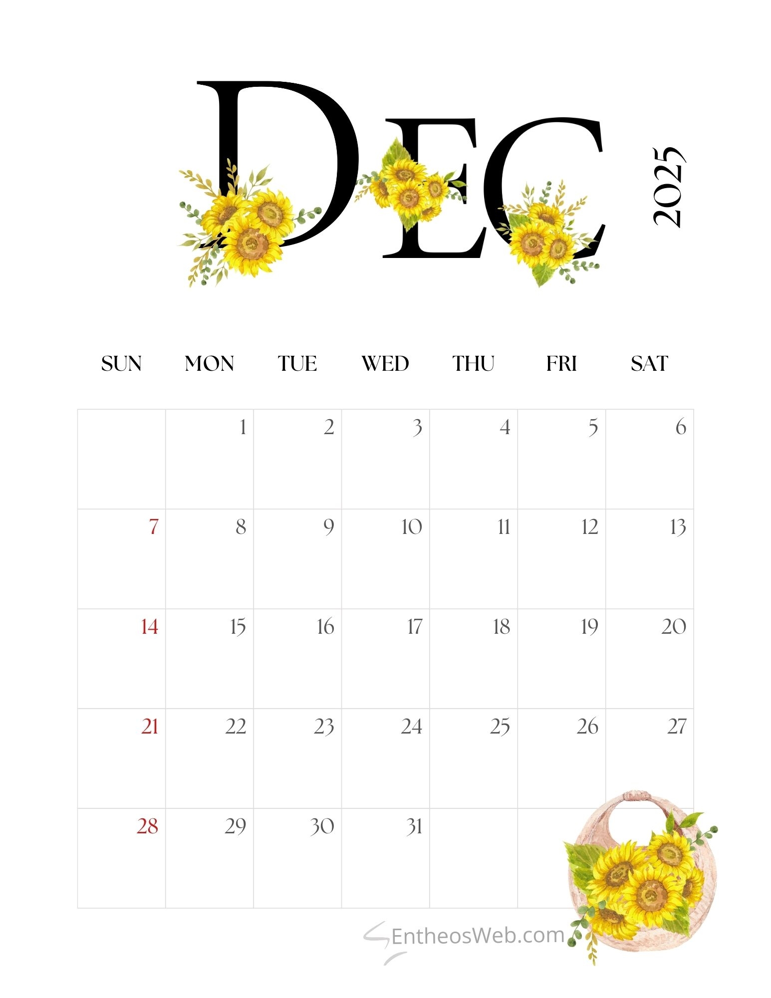 December 2025 Calendar Printables EntheosWeb