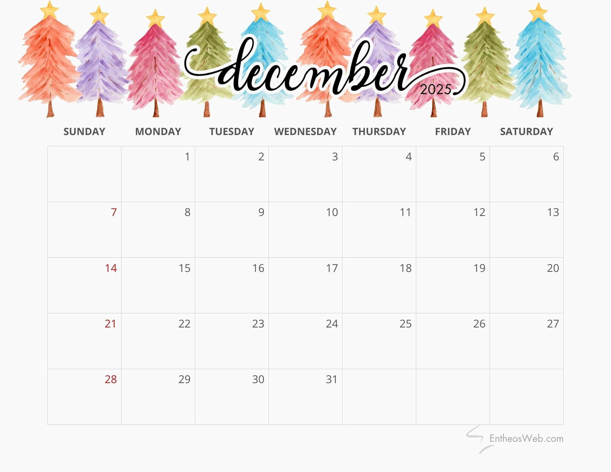 December 2025 Calendar Printables EntheosWeb December 2025 Calendar Printables EntheosWeb