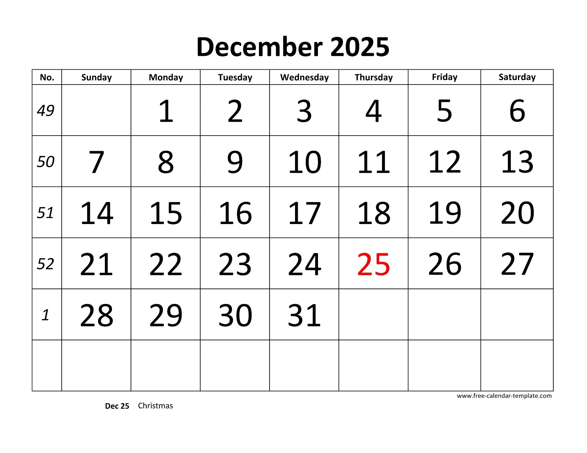 December 2025 Free Calendar Tempplate Free calendar template December 2025 Free Calendar Tempplate Free calendar template