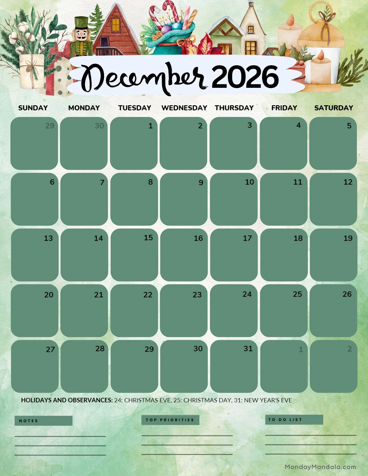 Month Of December Calendar Printable